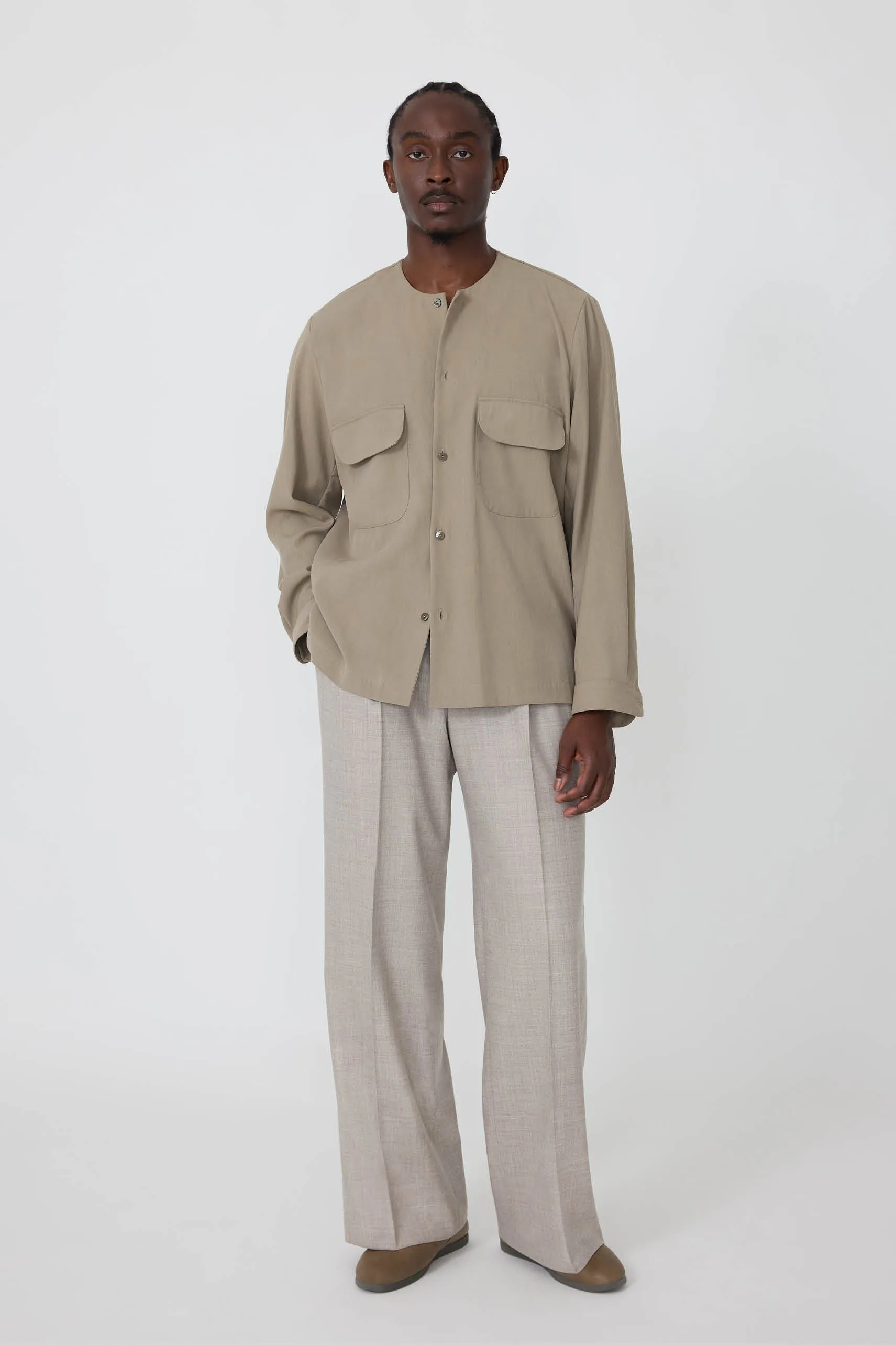 Crewneck Shirt (Taupe Brushed Silk Cotton Linen) sold by Stoffa