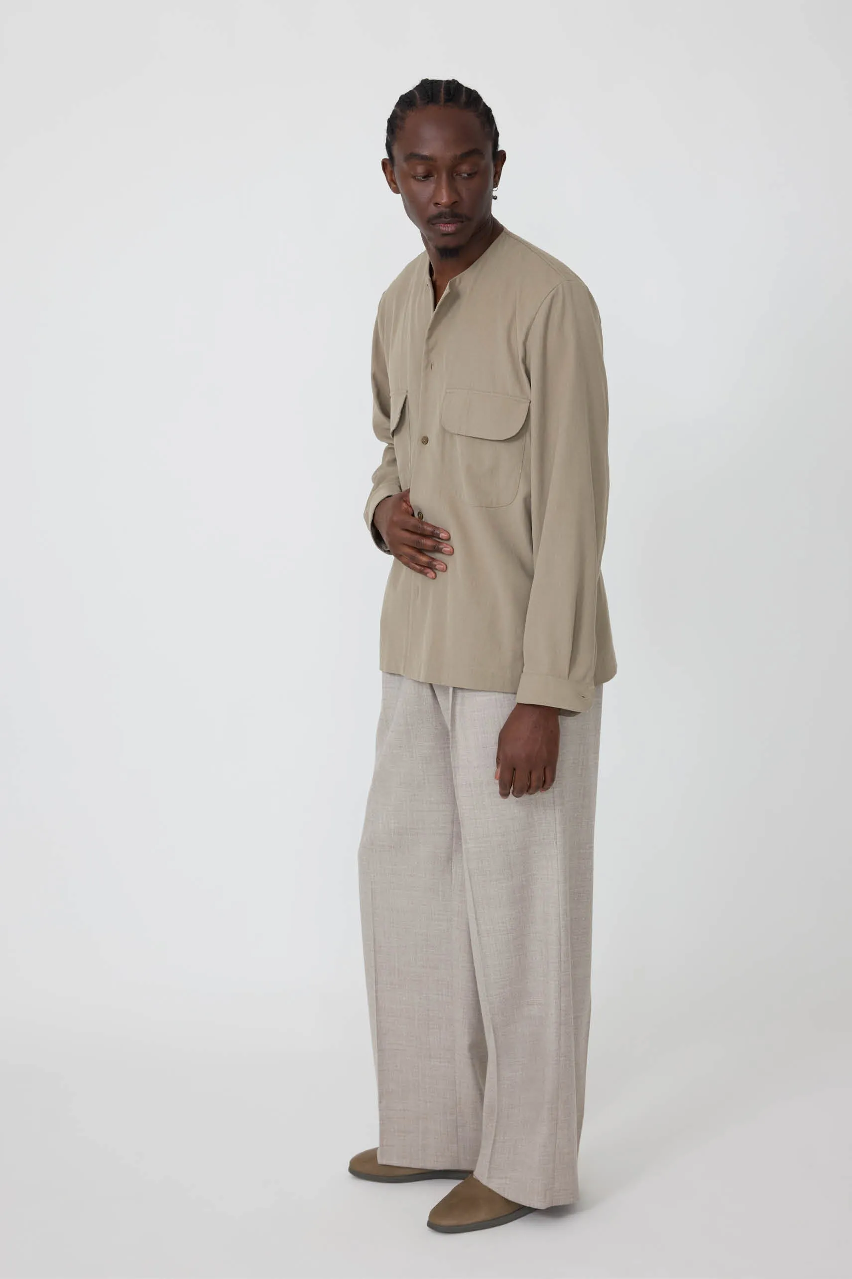 Crewneck Shirt (Taupe Brushed Silk Cotton Linen) sold by Stoffa product image thumbnail 3