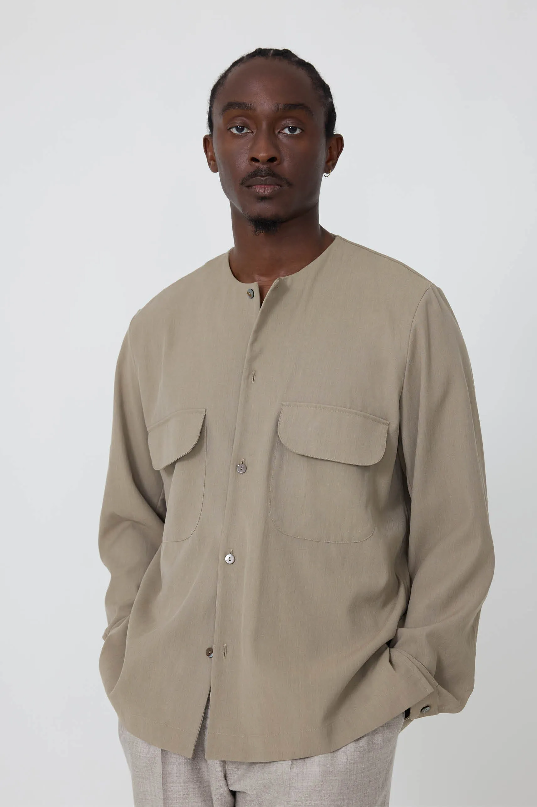 Crewneck Shirt (Taupe Brushed Silk Cotton Linen) sold by Stoffa product image thumbnail 4