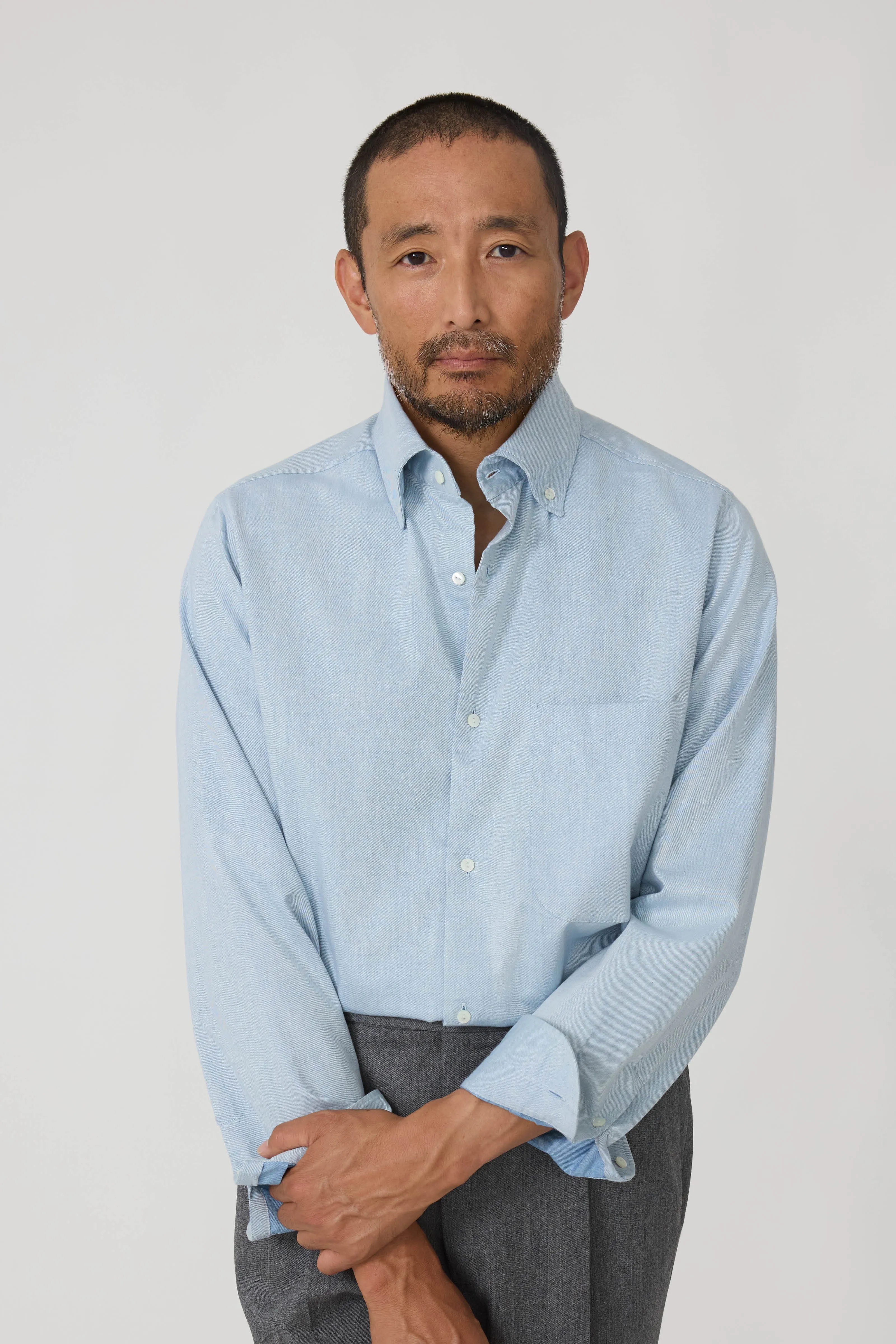 Button Down Collar Shirt (Ice Naturally Dyed Brushed Cotton) sold by Stoffa product image thumbnail 4
