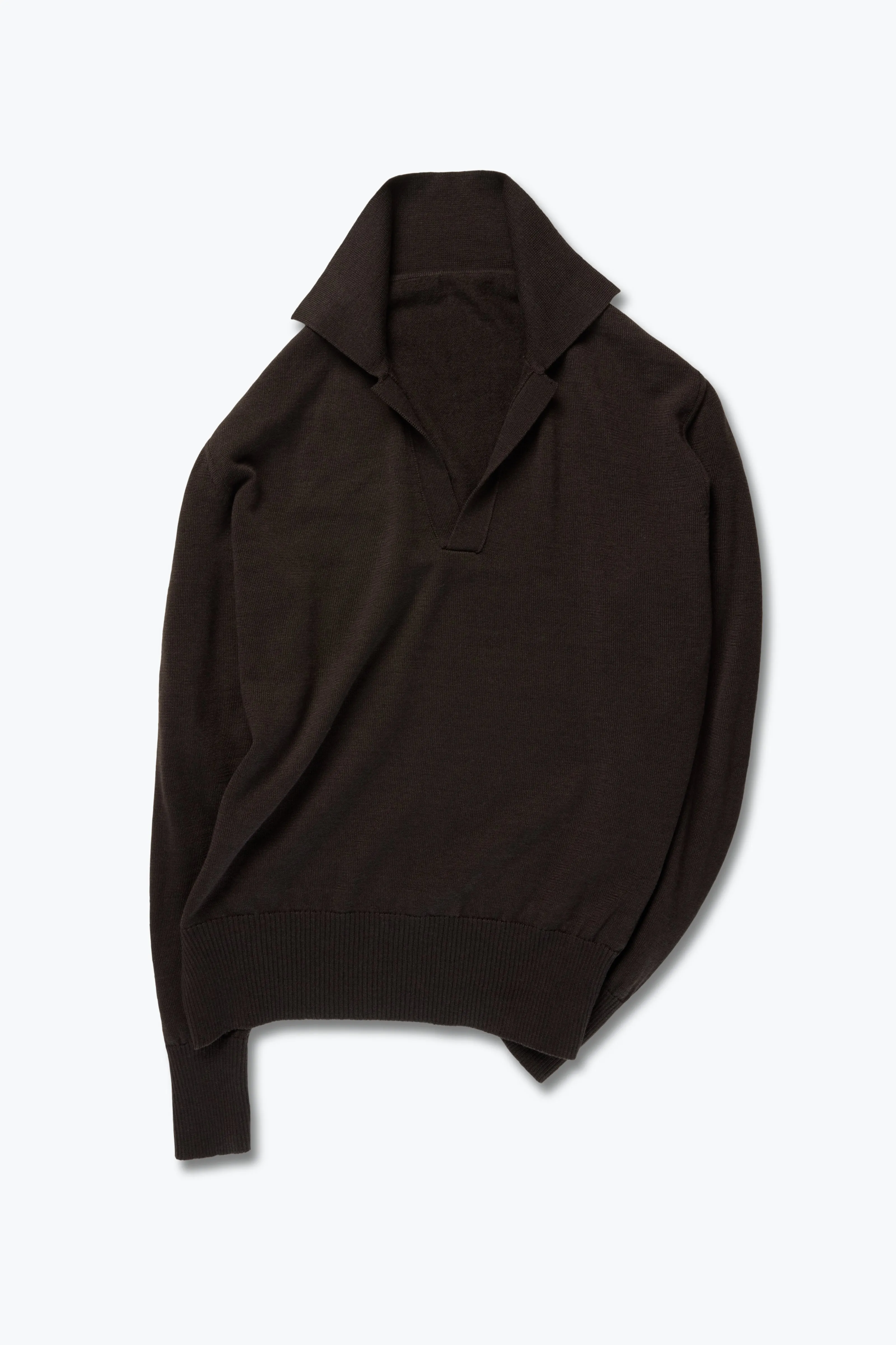 Long Sleeve Polo (Chocolate Wool Silk) sold by Stoffa product image thumbnail 2
