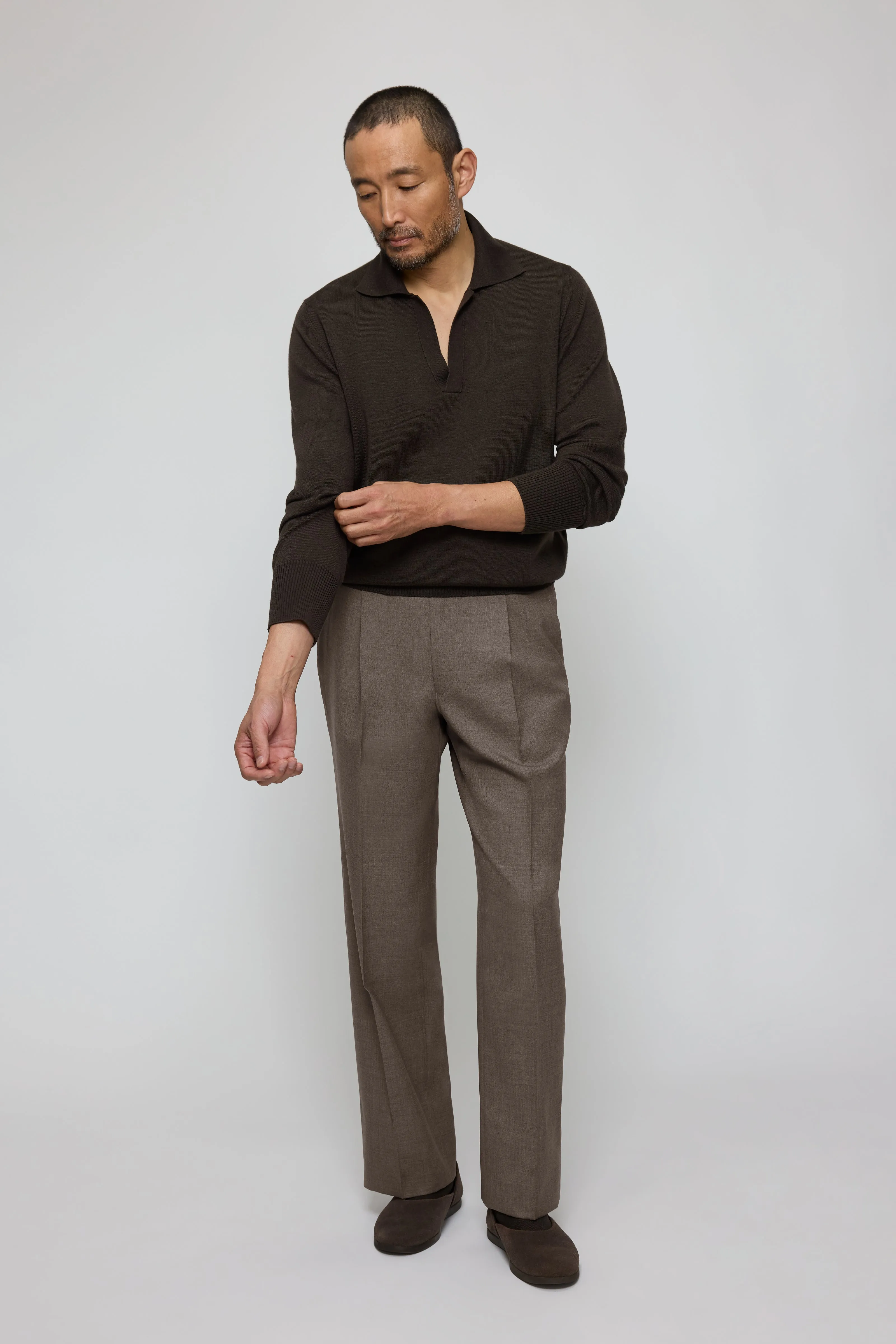 Long Sleeve Polo (Chocolate Wool Silk) sold by Stoffa product image thumbnail 3