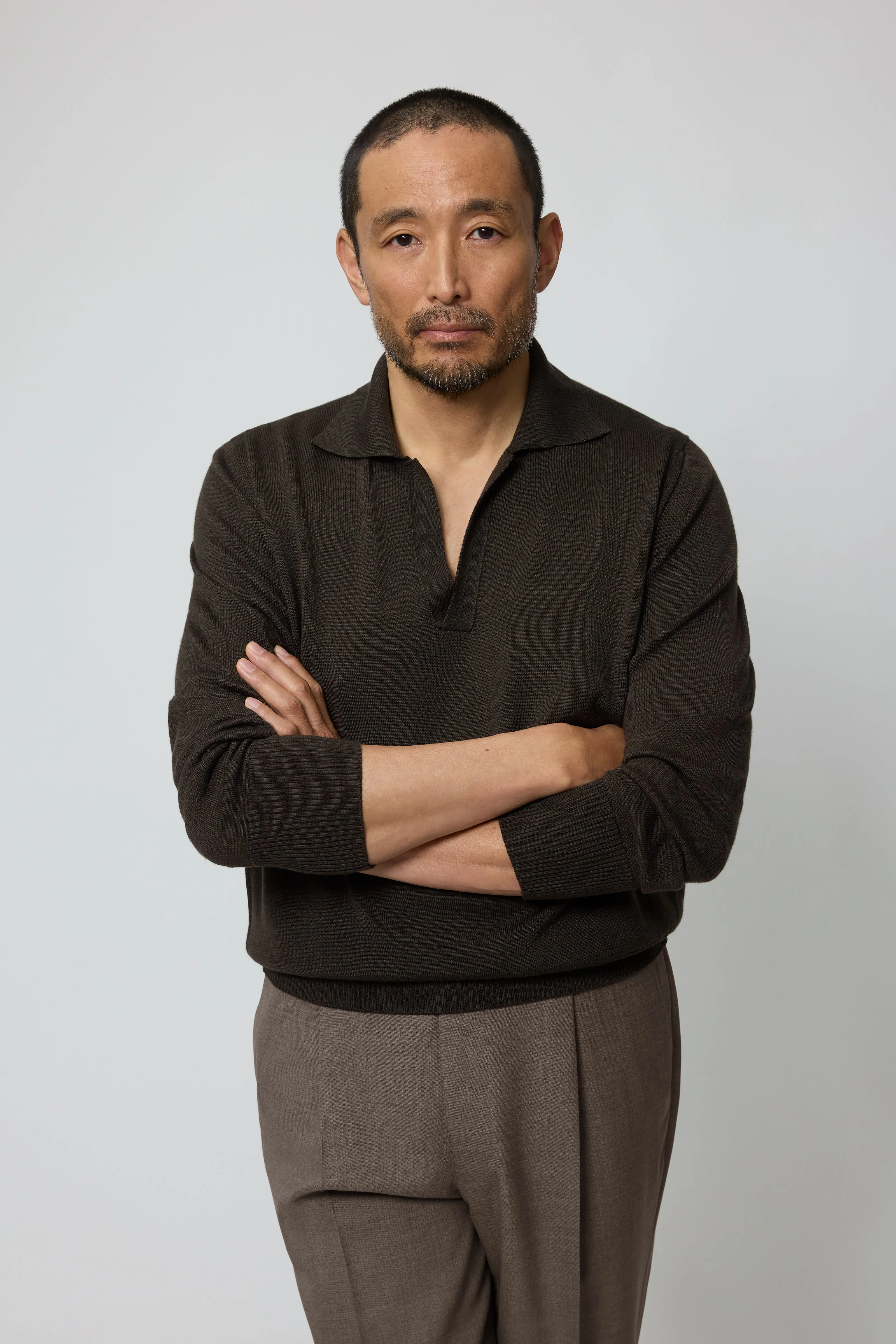 Long Sleeve Polo (Chocolate Wool Silk) sold by Stoffa product image thumbnail 4