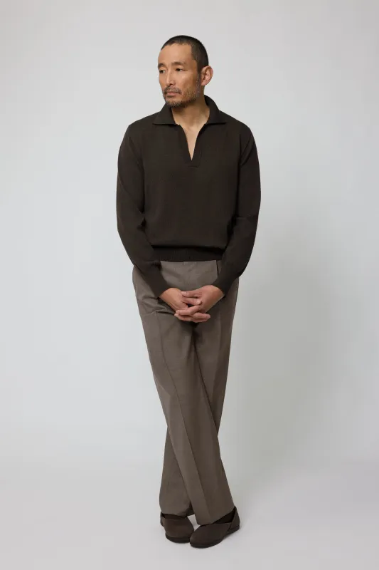 Long Sleeve Polo (Chocolate Wool Silk) made by Stoffa