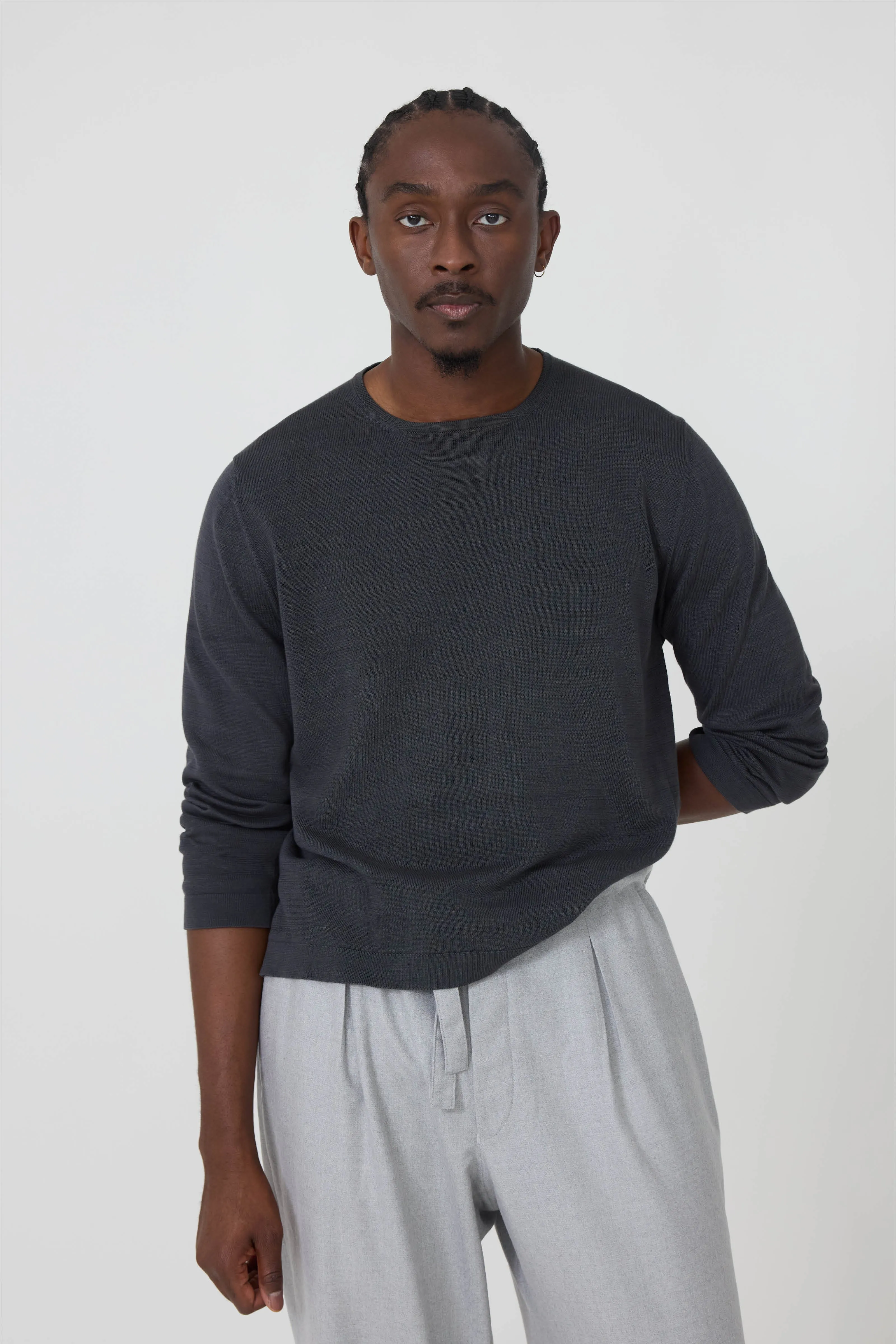 Long Sleeve Knit T-Shirt (Anthracite Naturally Dyed Cotton Mouliné) sold by Stoffa product image thumbnail 4