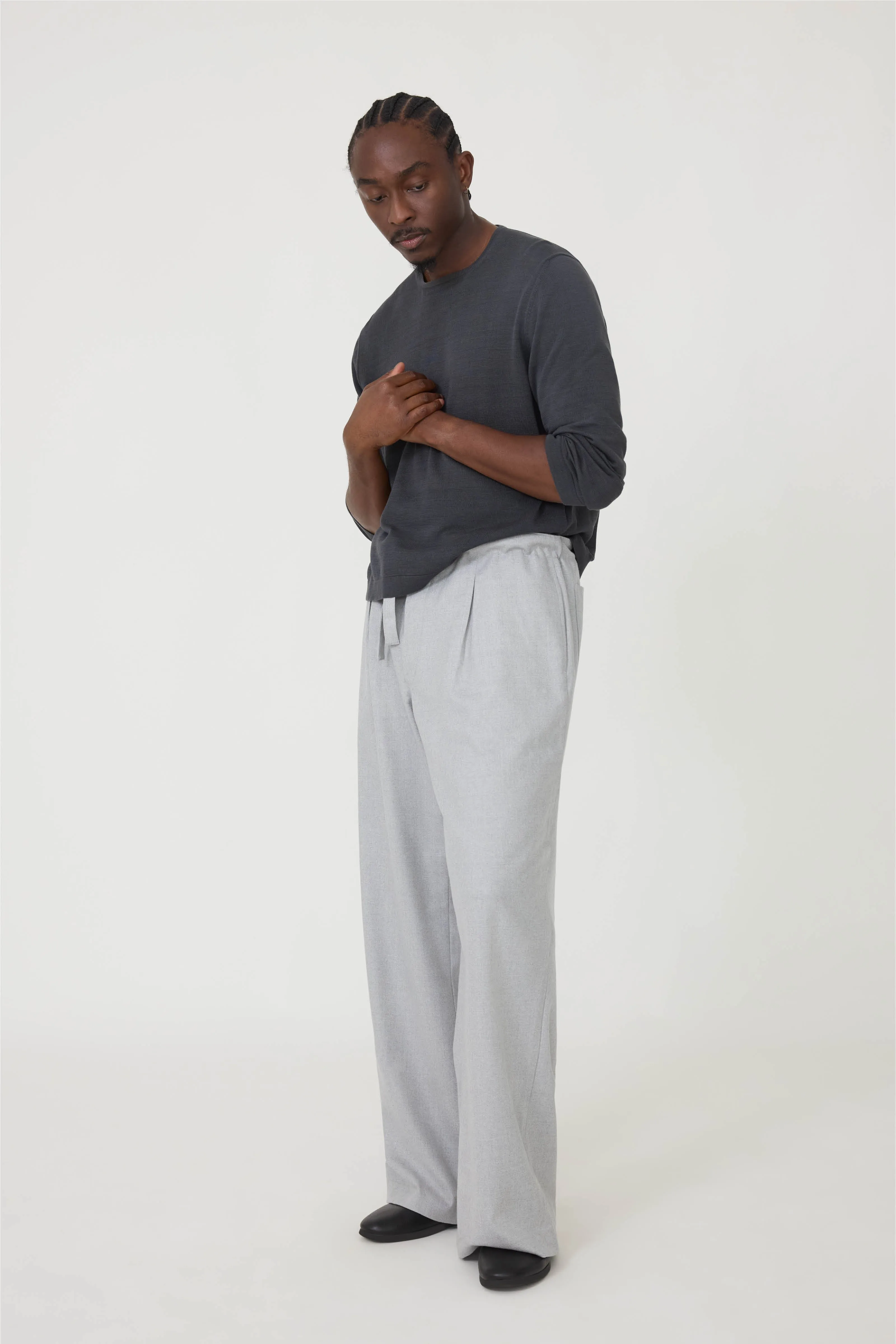 Long Sleeve Knit T-Shirt (Anthracite Naturally Dyed Cotton Mouliné) sold by Stoffa product image thumbnail 3