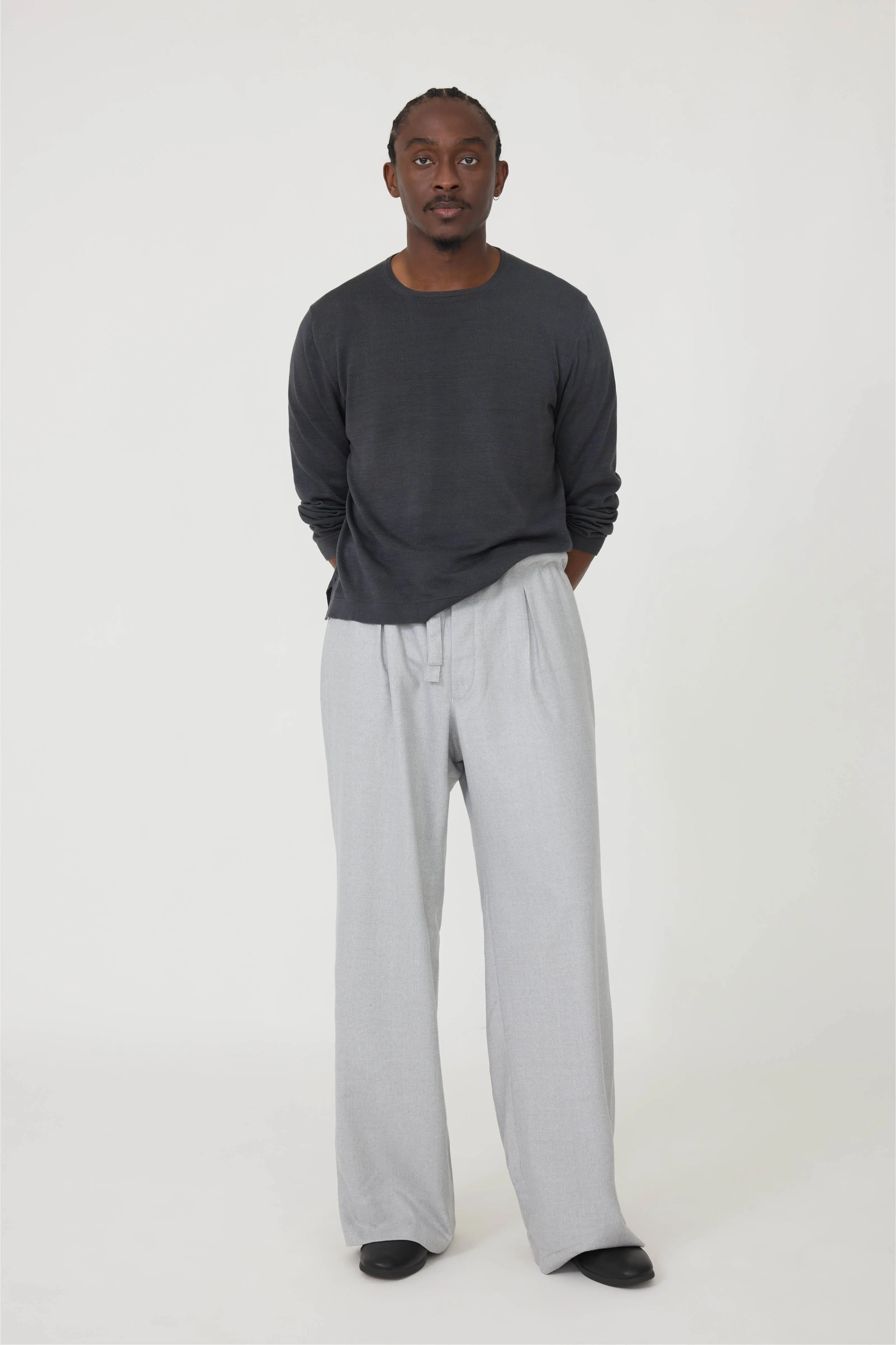 Long Sleeve Knit T-Shirt (Anthracite Naturally Dyed Cotton Mouliné) sold by Stoffa