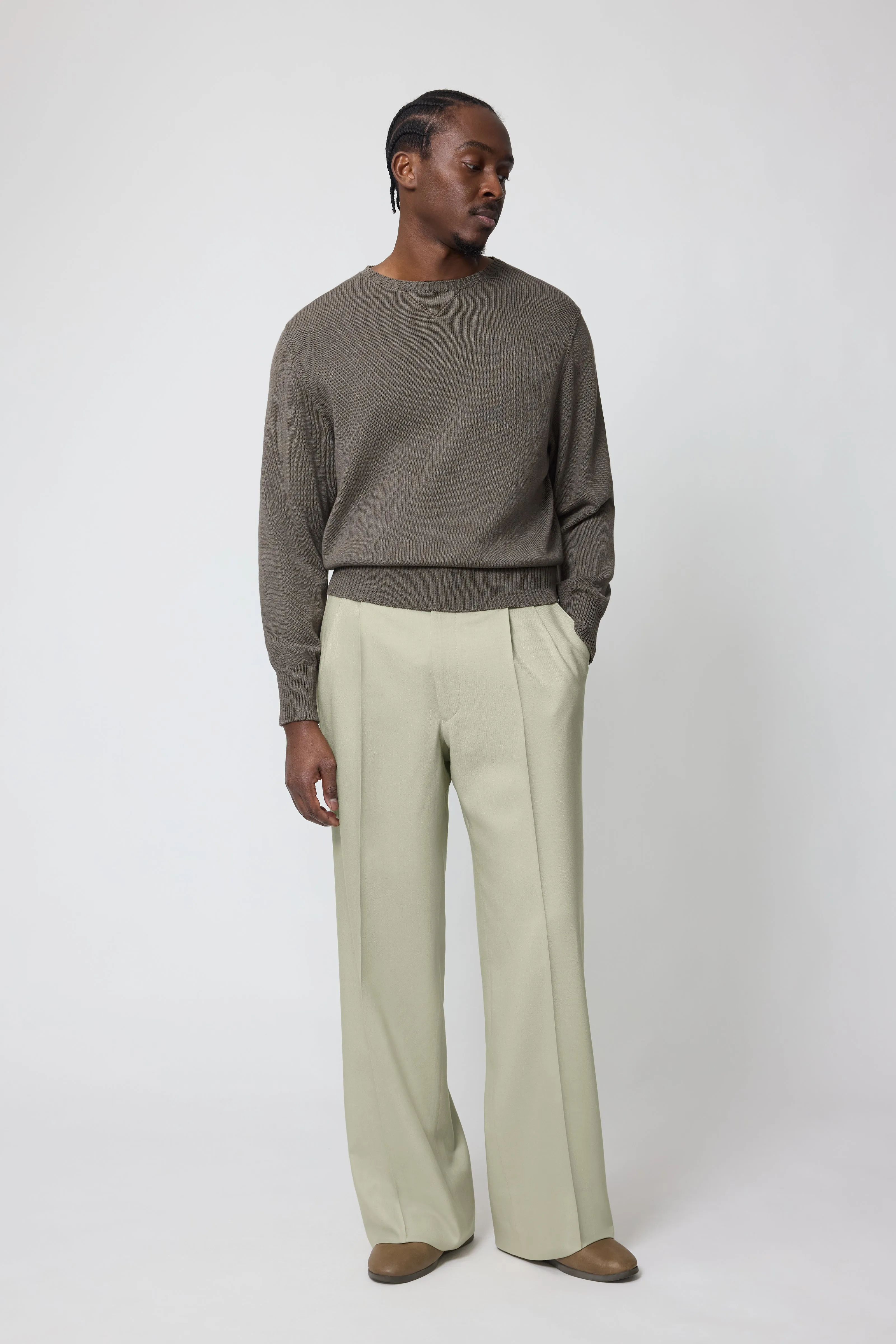 Crewneck Sweater (Olive Naturally Dyed Cotton Mouliné) sold by Stoffa