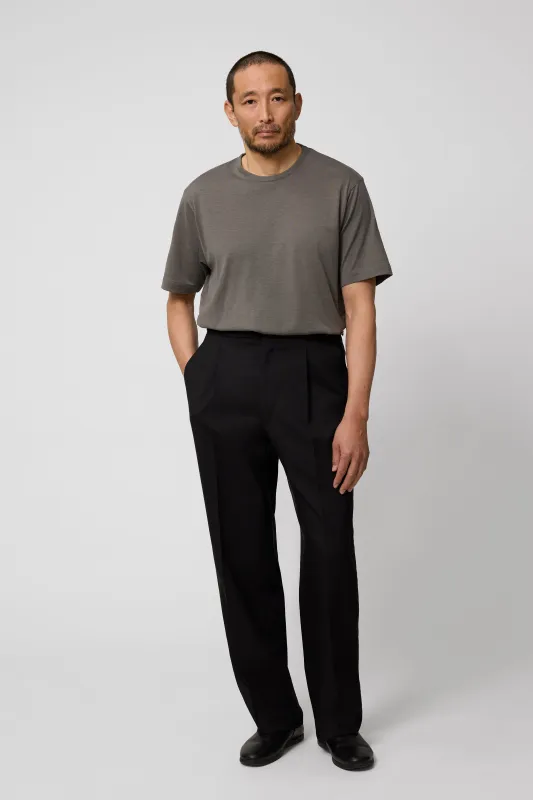 Single Pleat Trouser (Black Tropical Wool) made by Stoffa