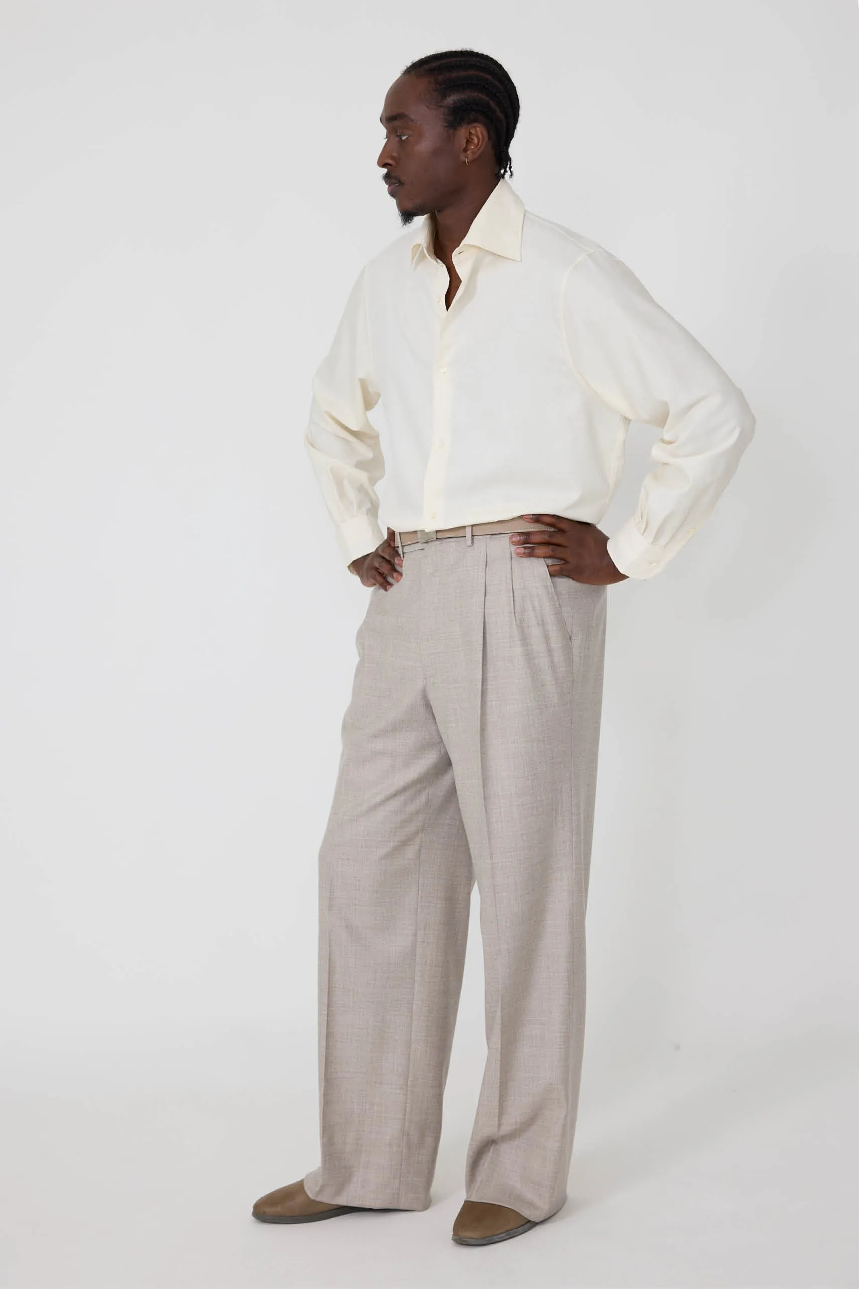Spread Collar Shirt (Ivory Cotton Silk Slub) sold by Stoffa product image thumbnail 3