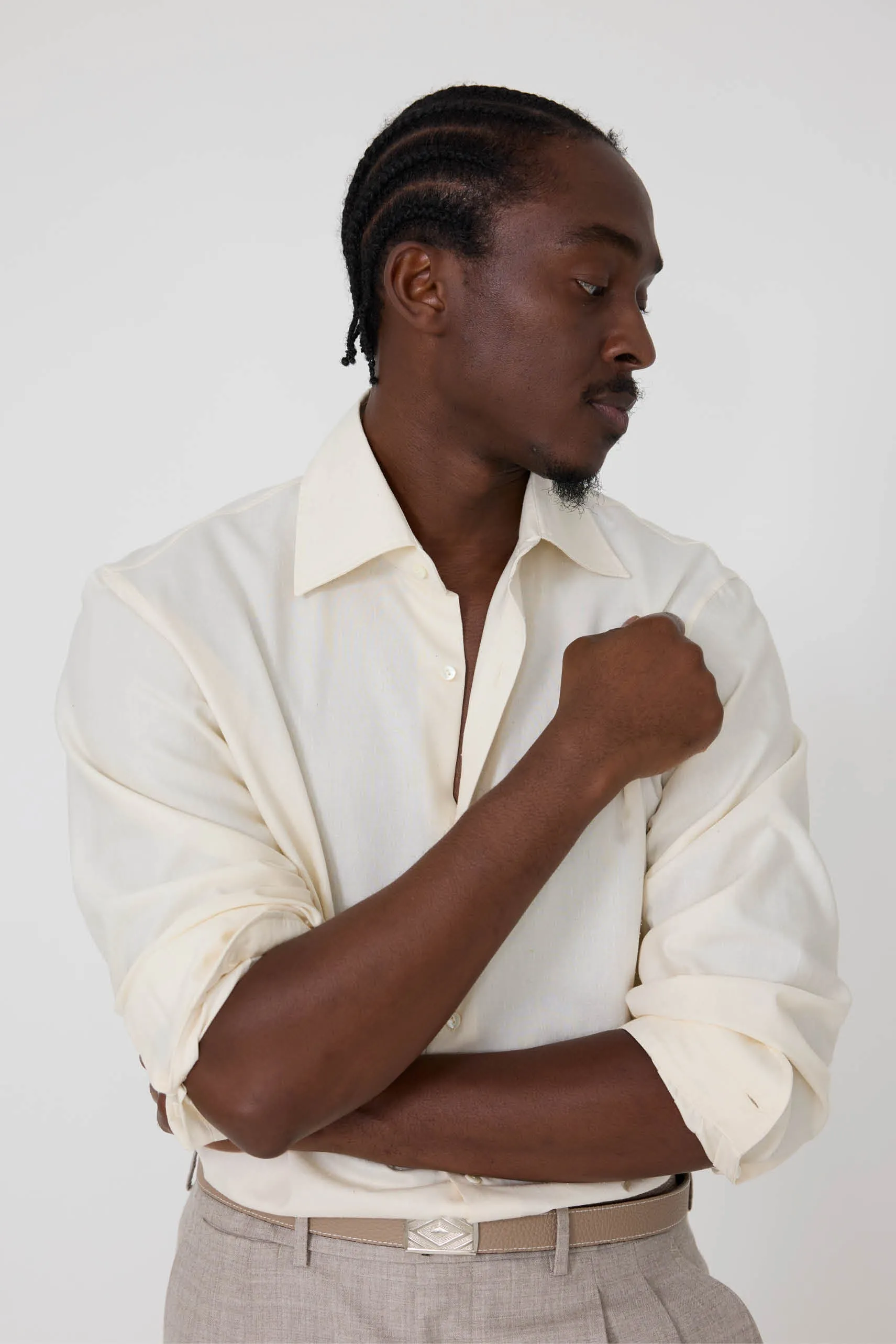 Spread Collar Shirt (Ivory Cotton Silk Slub) sold by Stoffa product image thumbnail 4