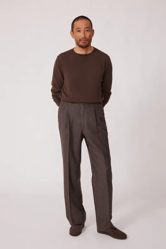Single Pleat Trouser (Walnut Wool Cashmere Flannel) made by Stoffa