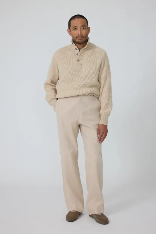 Plain Front Washable Trouser (Sand Upcycled Cotton Twill) made by Stoffa