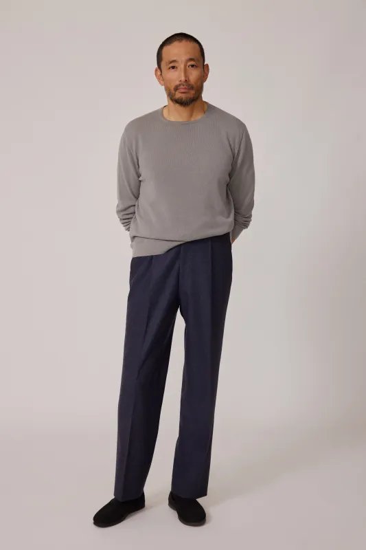 Single Pleat Trouser (Indigo Moss Flannel) made by Stoffa