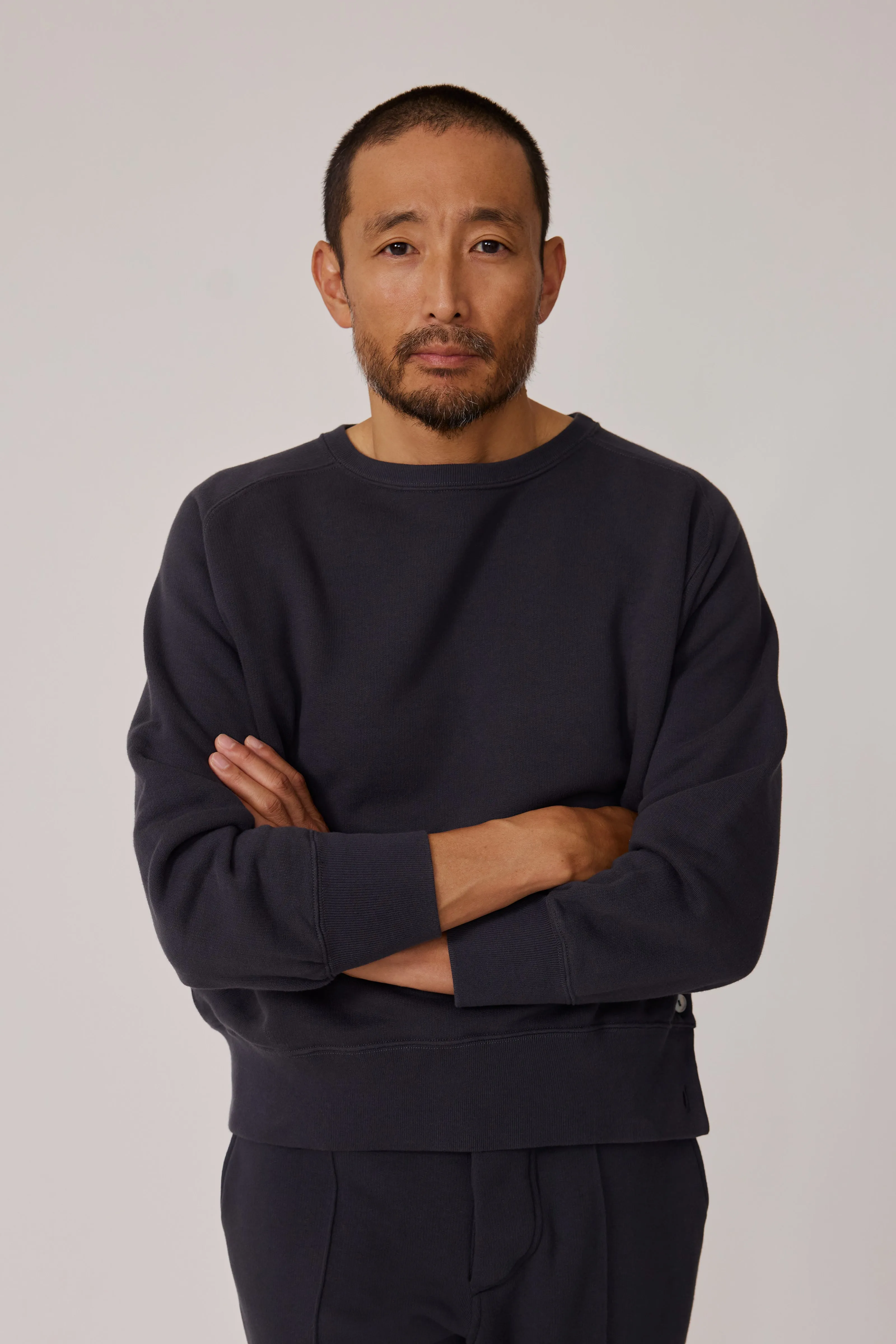 Side Button Crewneck Sweatshirt (Dark Indigo Cotton Terry) sold by Stoffa product image thumbnail 4