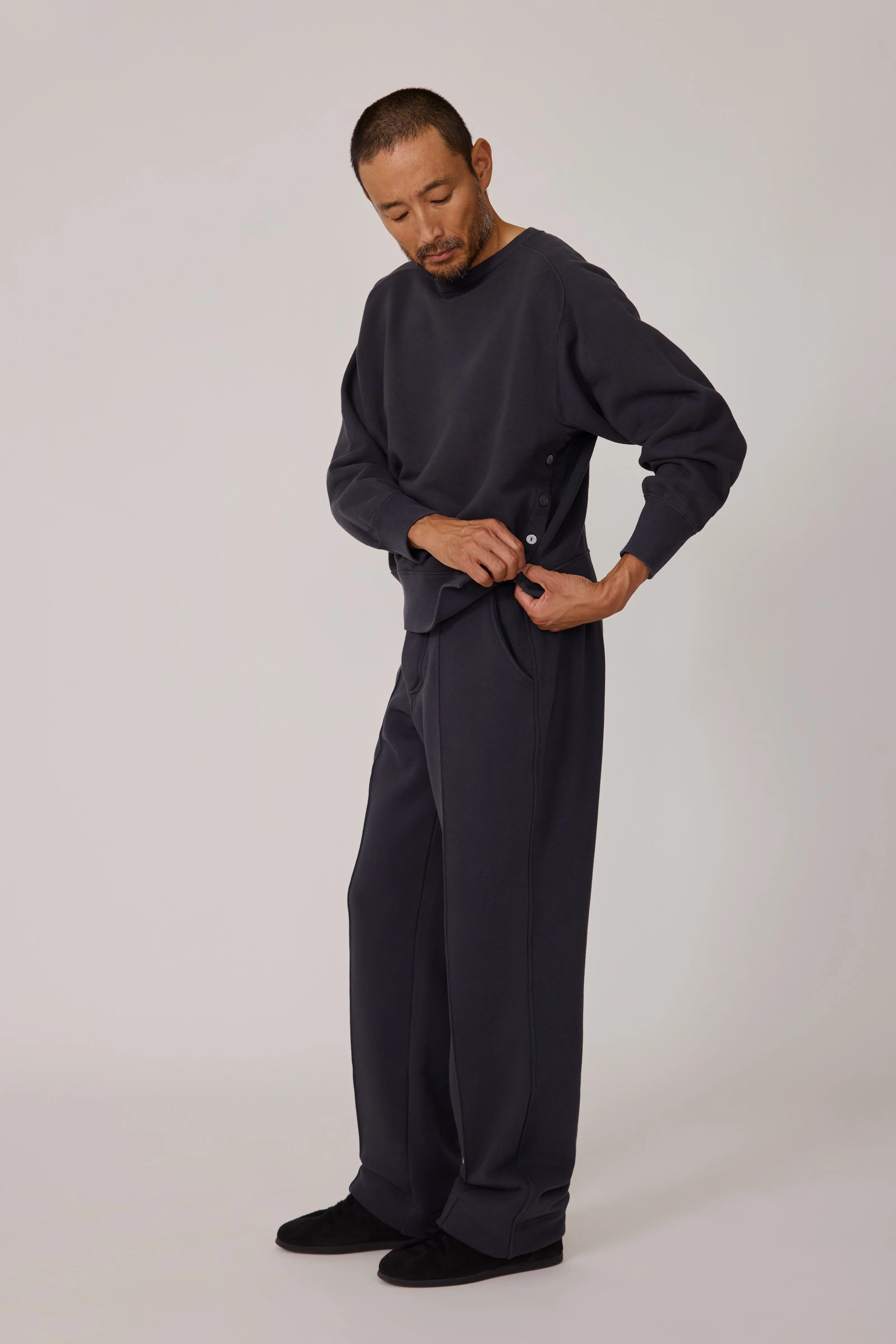 Side Button Crewneck Sweatshirt (Dark Indigo Cotton Terry) sold by Stoffa product image thumbnail 3
