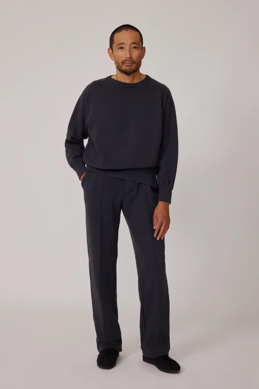 Side Button Crewneck Sweatshirt (Dark Indigo Cotton Terry) made by Stoffa