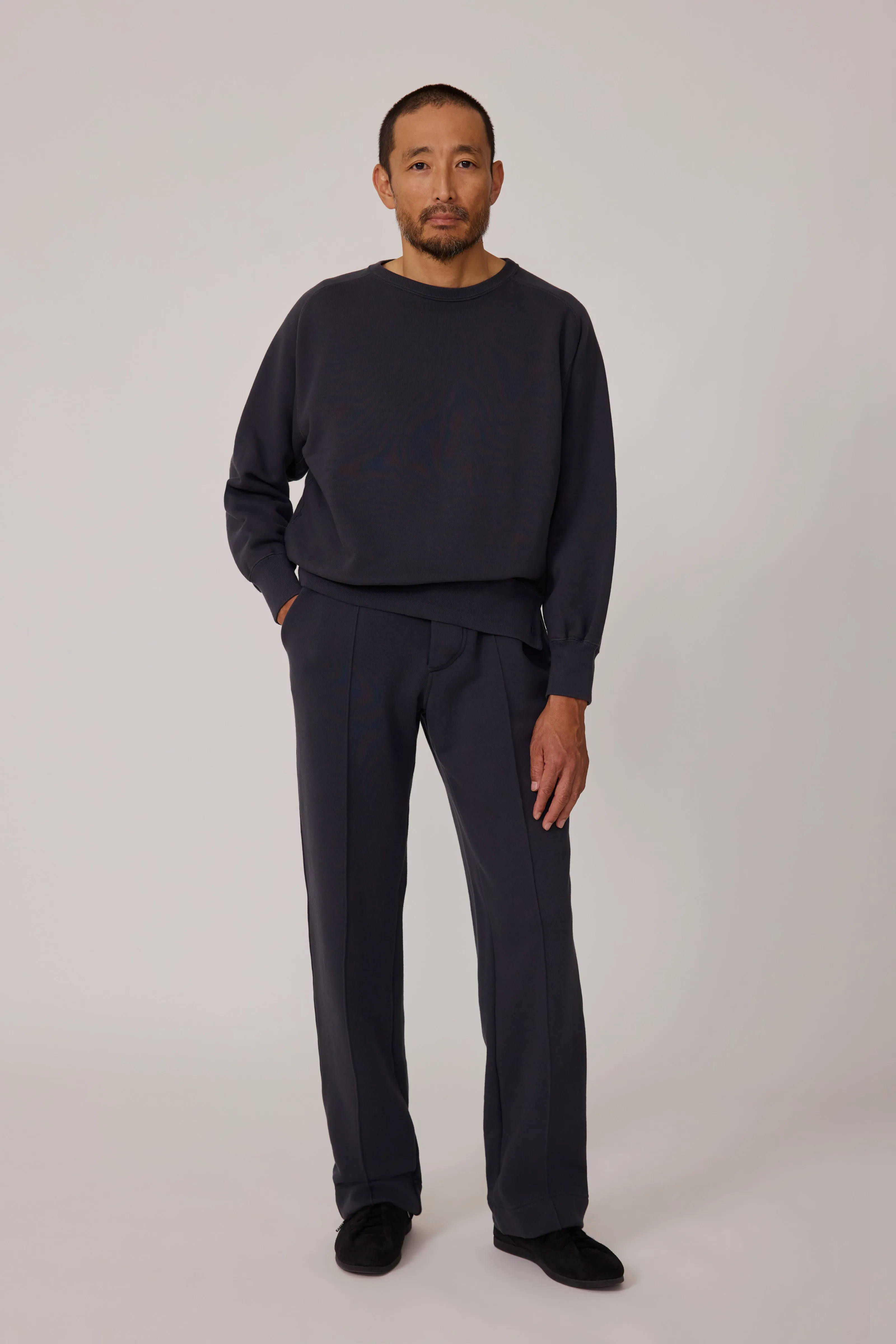 Side Button Crewneck Sweatshirt (Dark Indigo Cotton Terry) sold by Stoffa