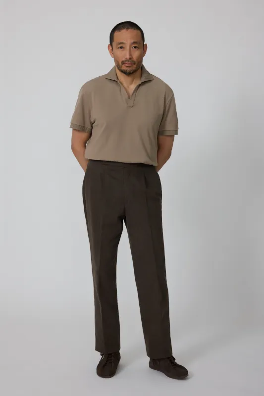 Single Pleat Trouser (Chocolate Basketweave Cotton) made by Stoffa