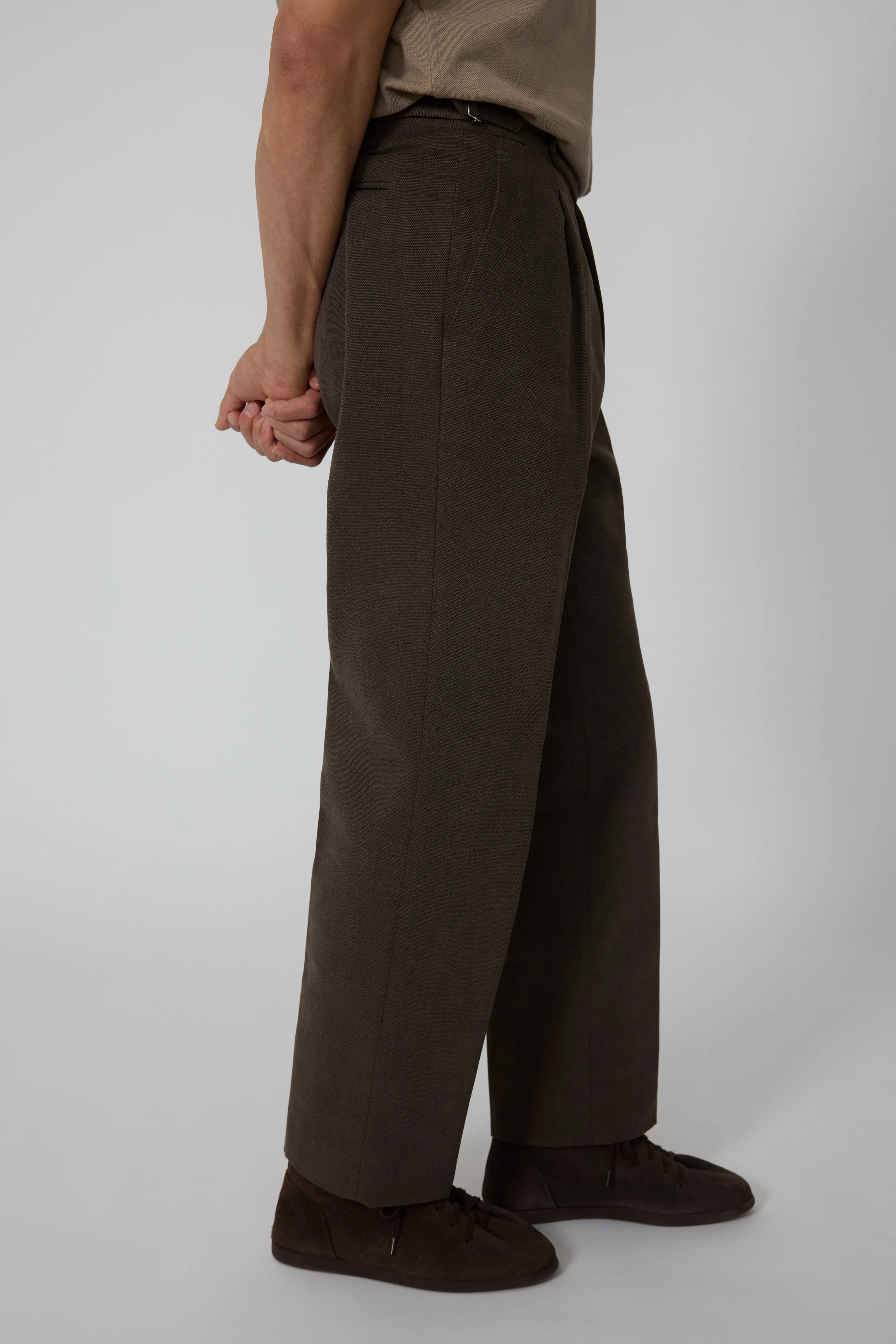 Single Pleat Trouser (Chocolate Basketweave Cotton) sold by Stoffa product image thumbnail 3