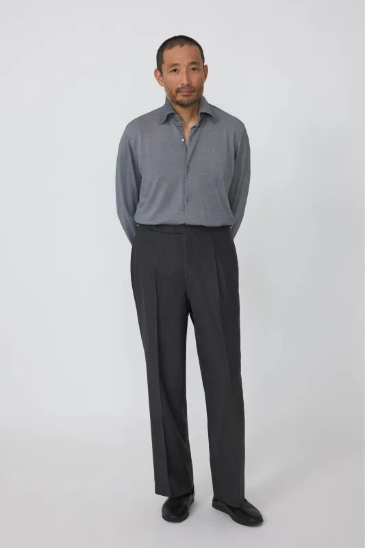 Single Pleat Trouser (Charcoal Wool Cashmere Flannel) made by Stoffa