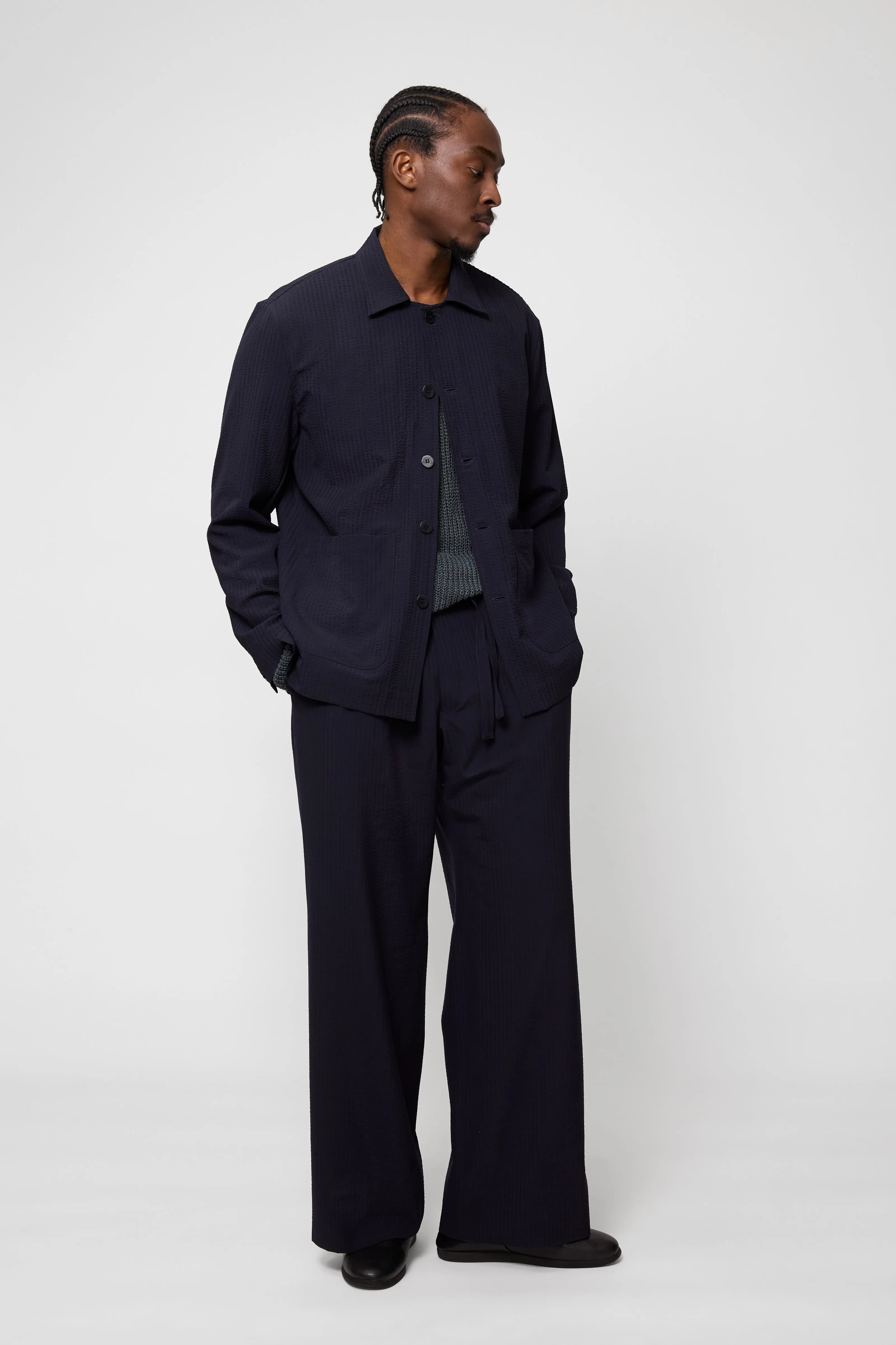 Lounge Jacket (Navy Wool Seersucker) sold by Stoffa product image thumbnail 3