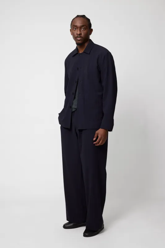 Lounge Jacket (Navy Wool Seersucker) made by Stoffa