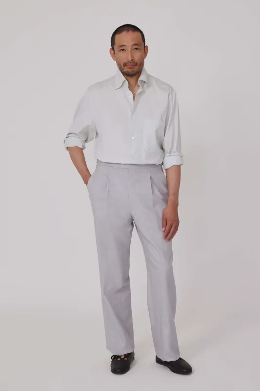 Spread Collar Shirt (Pearl Stripe Fine Cotton Twill) made by Stoffa