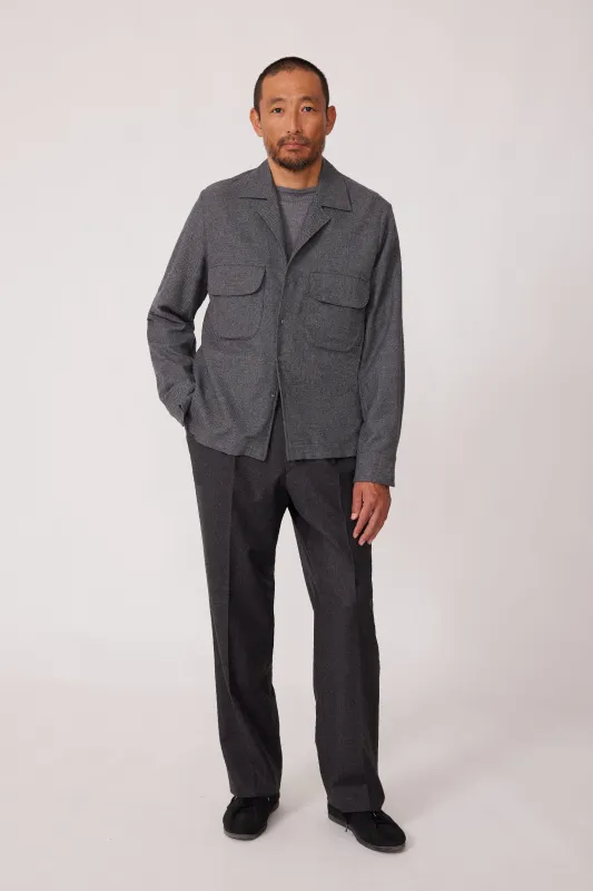 Long Sleeve Camp Shirt (Grey Cashmere Silk Tonal Pinhead) made by Stoffa