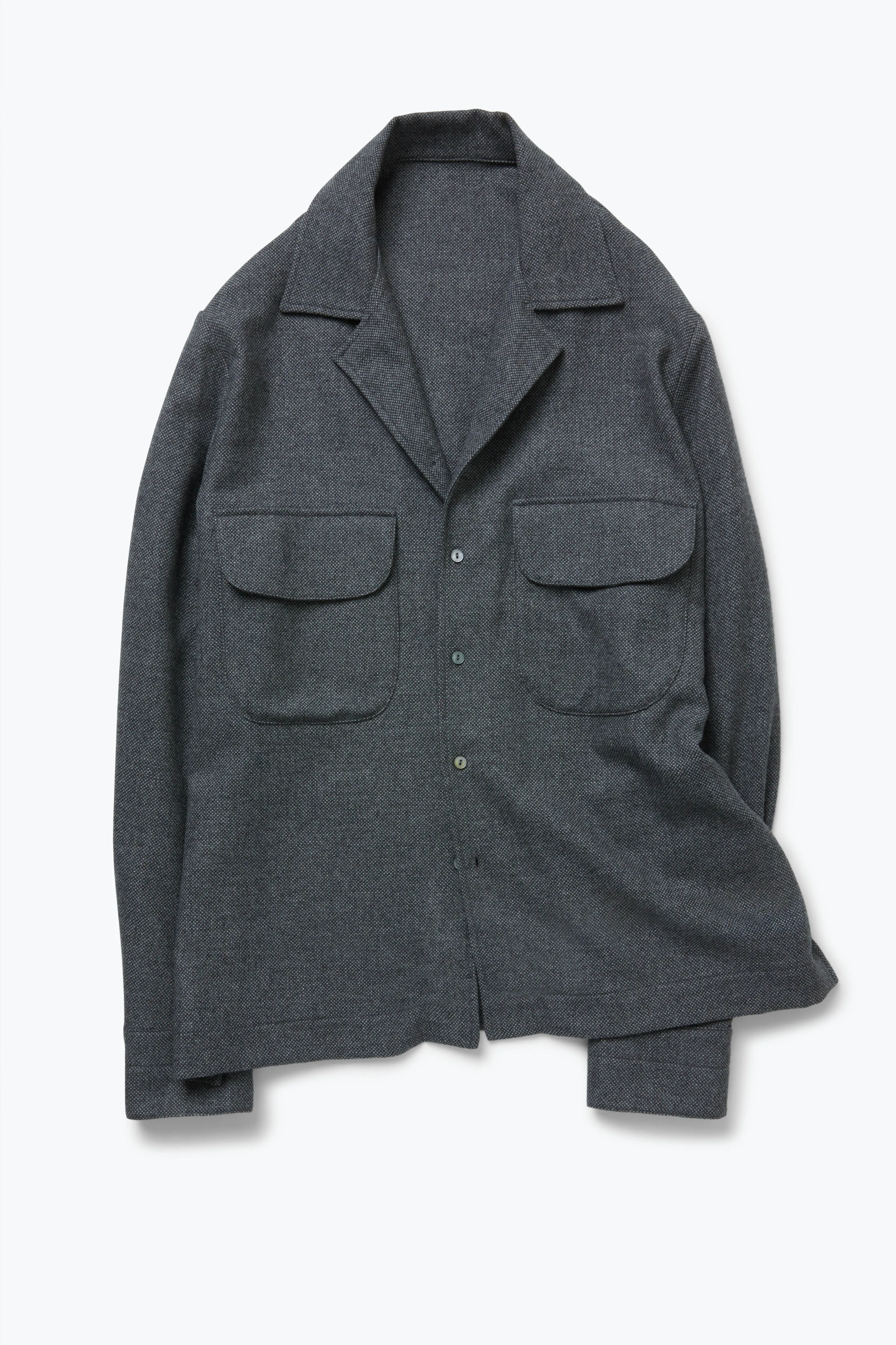 Long Sleeve Camp Shirt (Grey Cashmere Silk Tonal Pinhead) sold by Stoffa product image thumbnail 2
