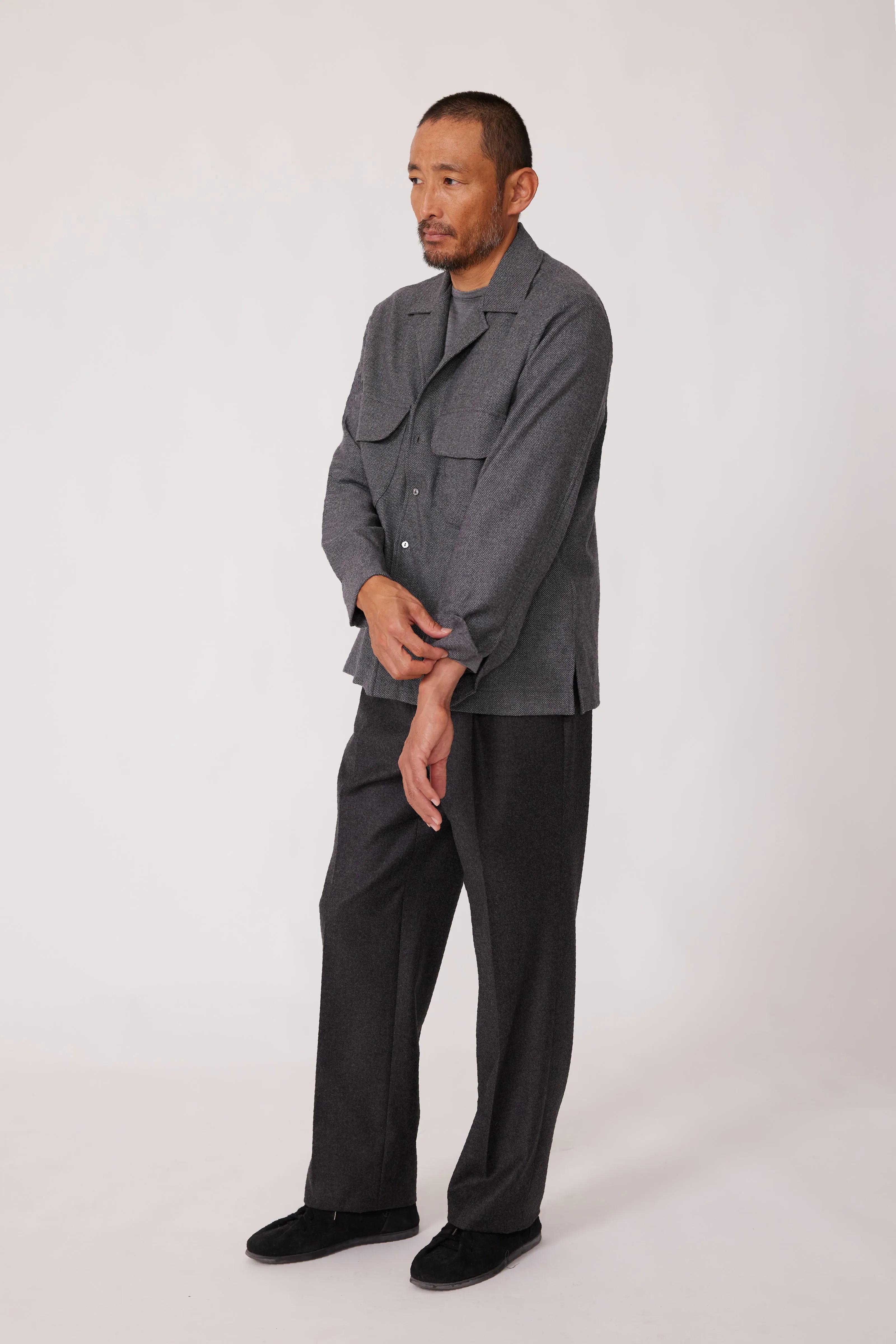 Long Sleeve Camp Shirt (Grey Cashmere Silk Tonal Pinhead) sold by Stoffa product image thumbnail 3