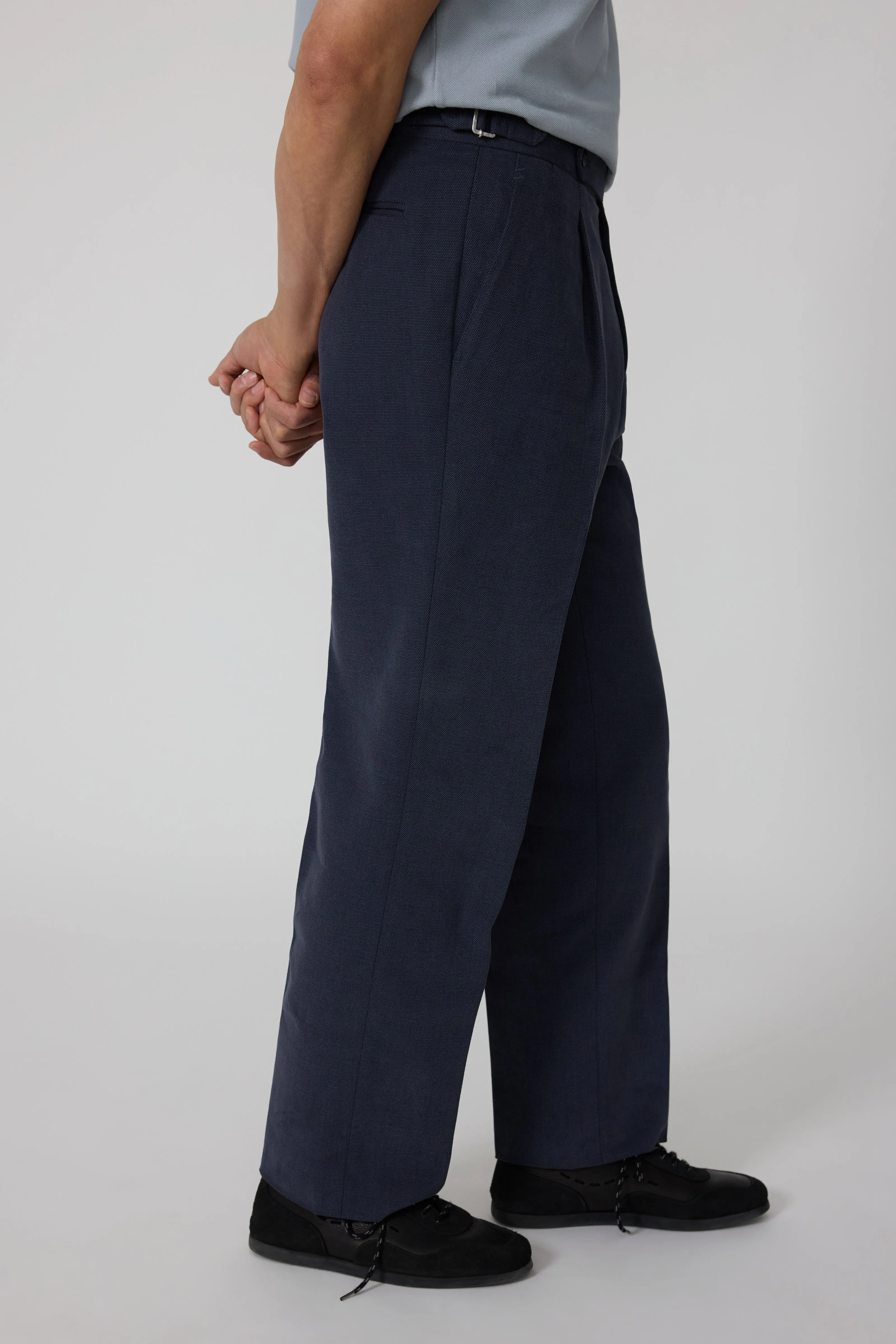 Single Pleat Trouser (Indigo Basketweave Cotton) sold by Stoffa product image thumbnail 3