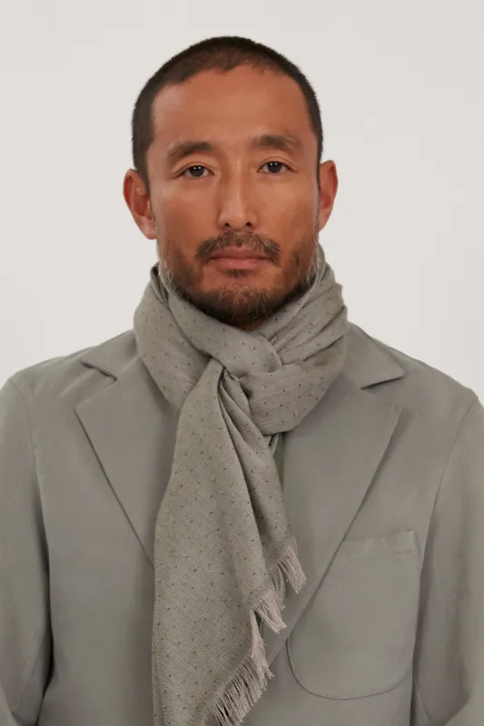 Reverse Pin Dot Scarf (Forest Green Cashmere Silk) made by Stoffa