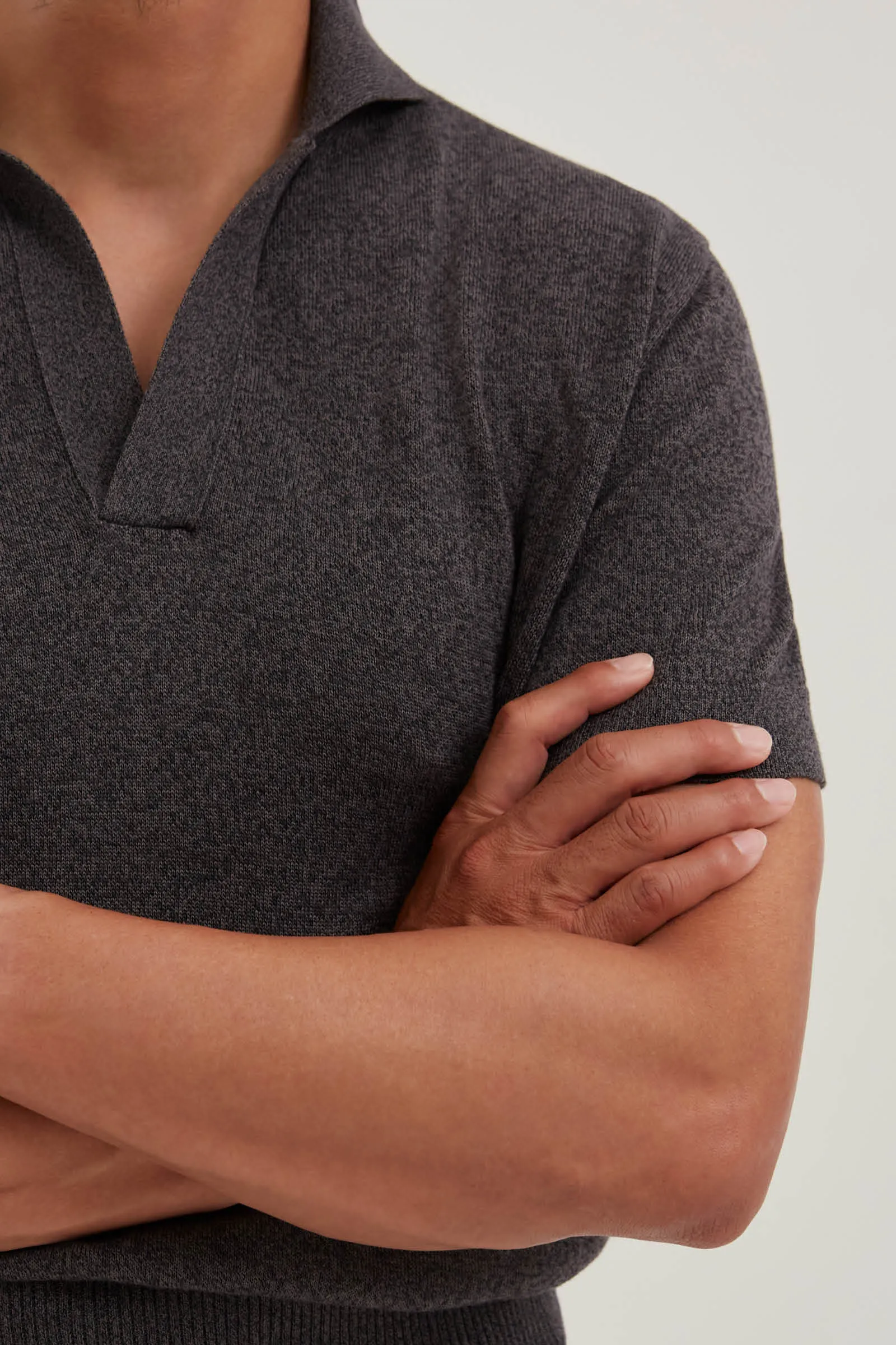 Short Sleeve Polo (Anthracite Cotton Mouliné) sold by Stoffa product image thumbnail 4