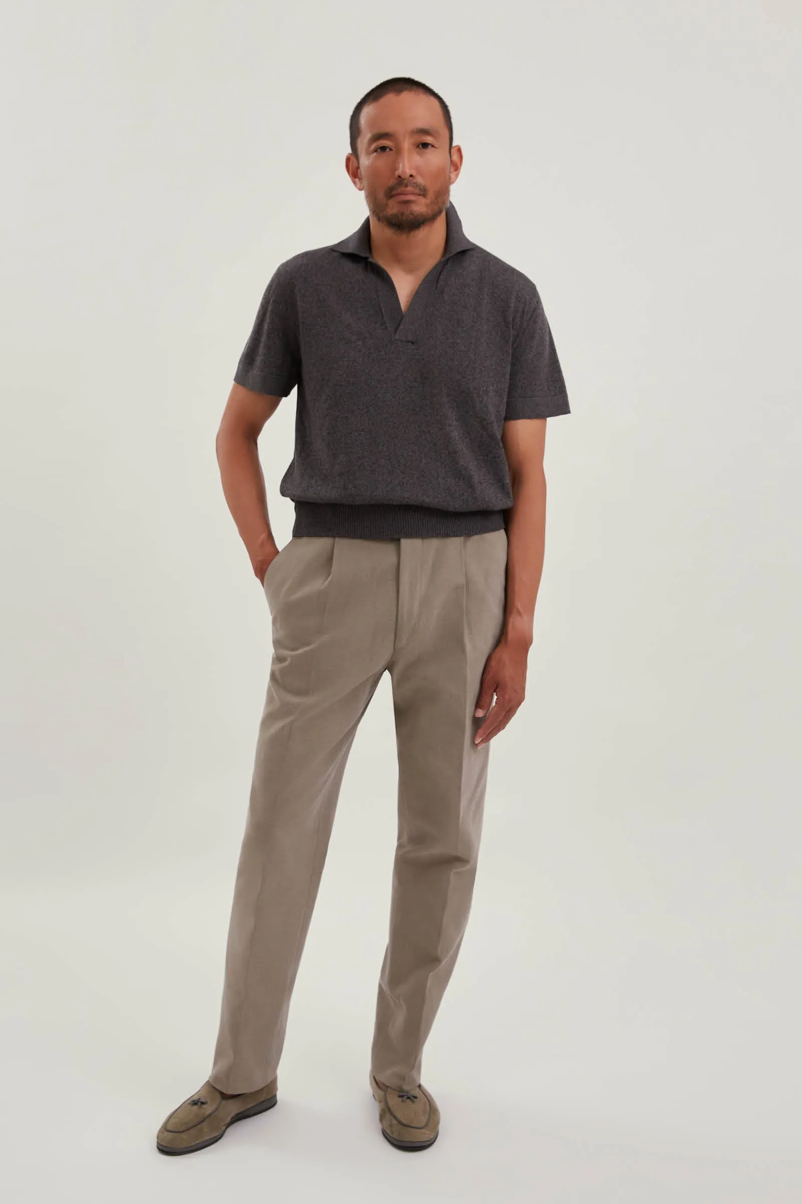 Short Sleeve Polo (Anthracite Cotton Mouliné) sold by Stoffa