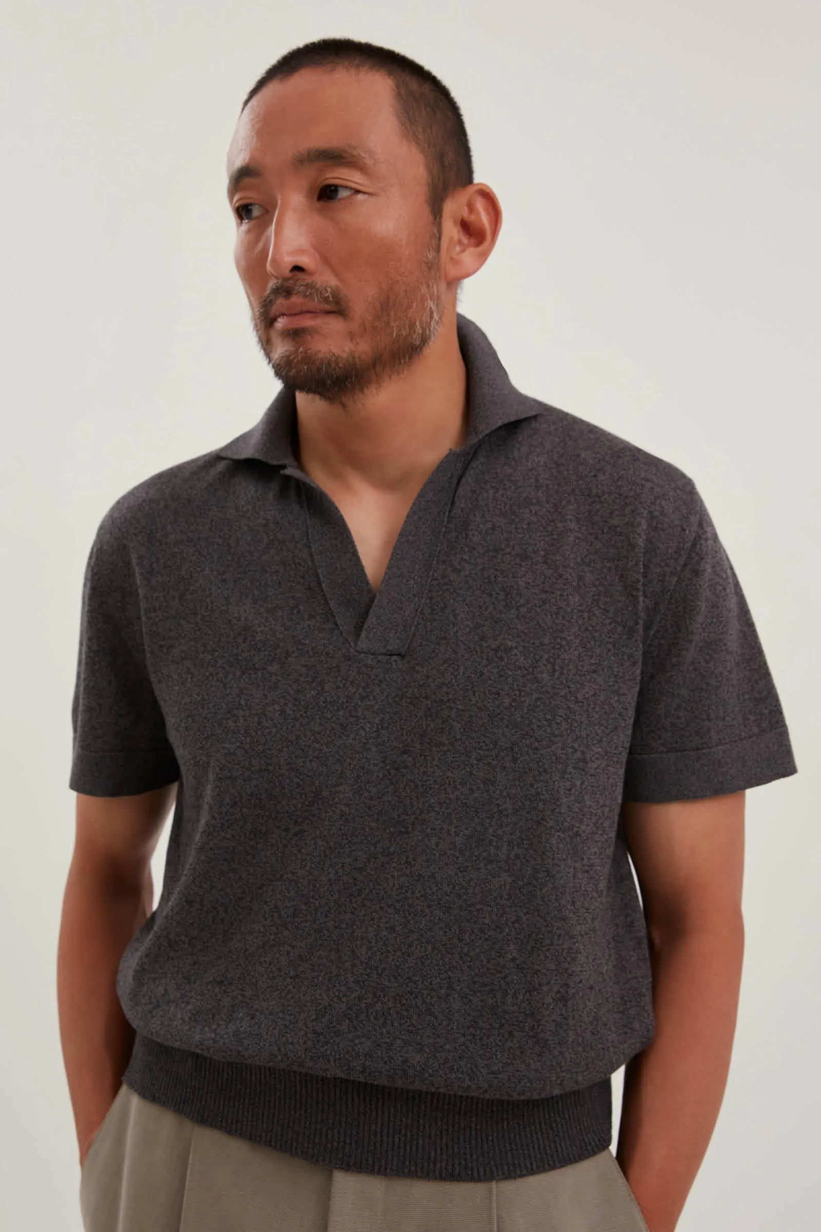Short Sleeve Polo (Anthracite Cotton Mouliné) sold by Stoffa product image thumbnail 3