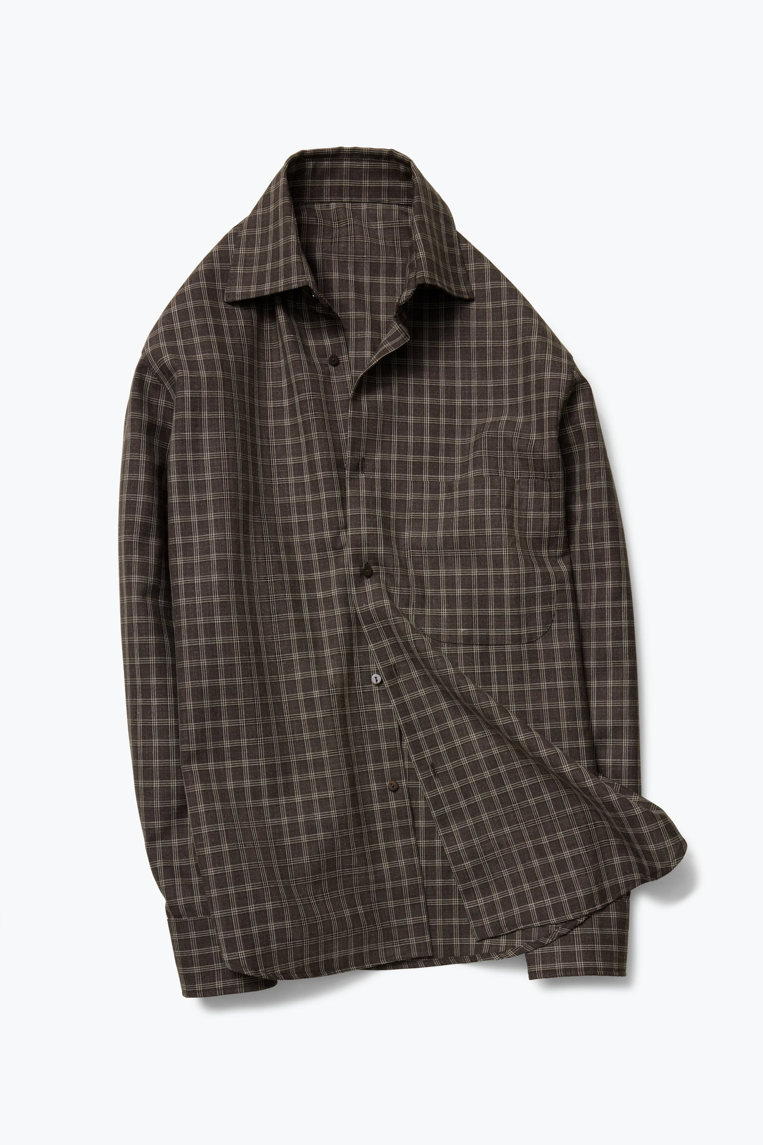 Spread Collar Shirt (Chocolate Check Wool Silk Linen) sold by Stoffa product image thumbnail 2