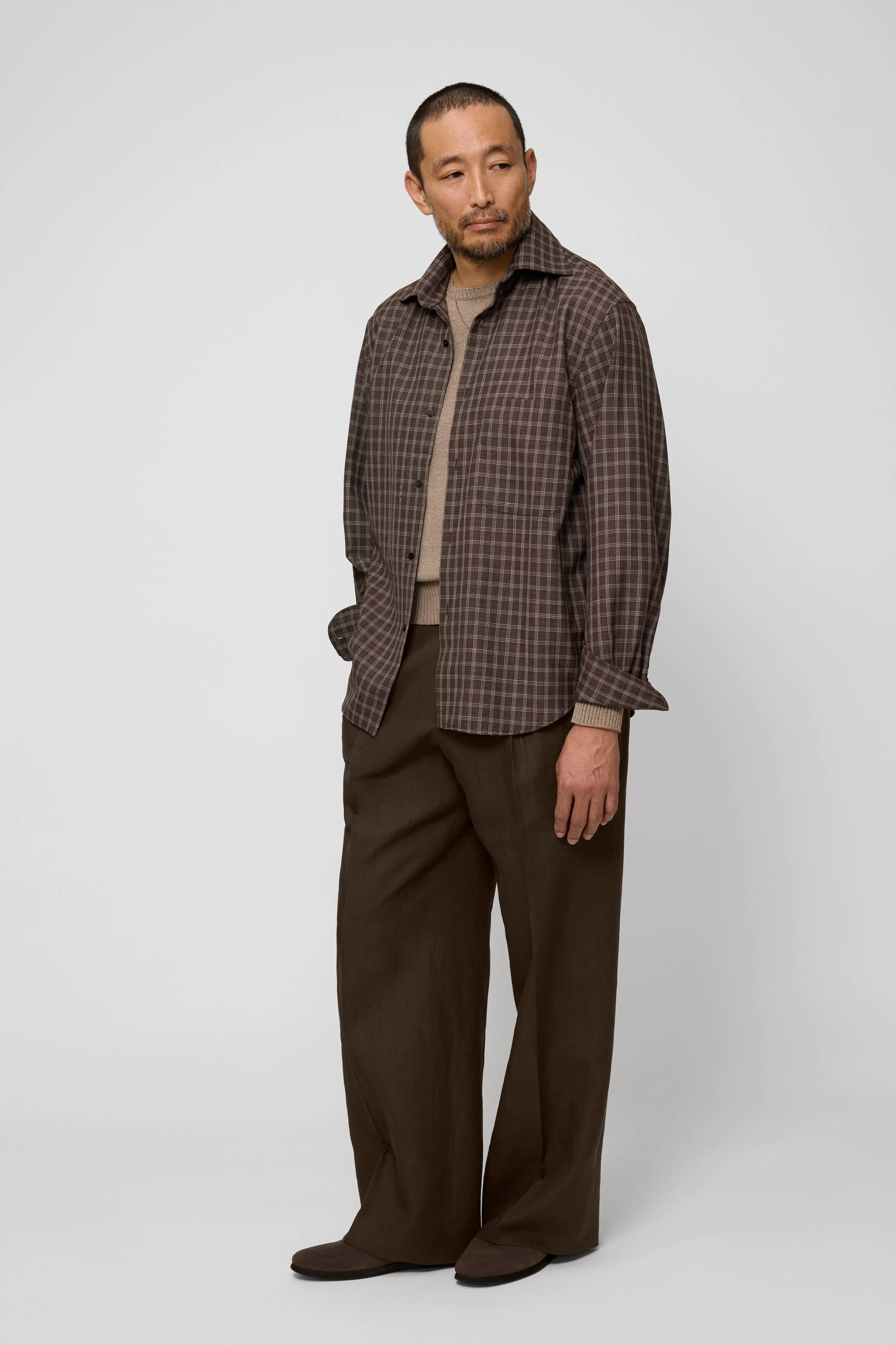 Spread Collar Shirt (Chocolate Check Wool Silk Linen) sold by Stoffa product image thumbnail 3