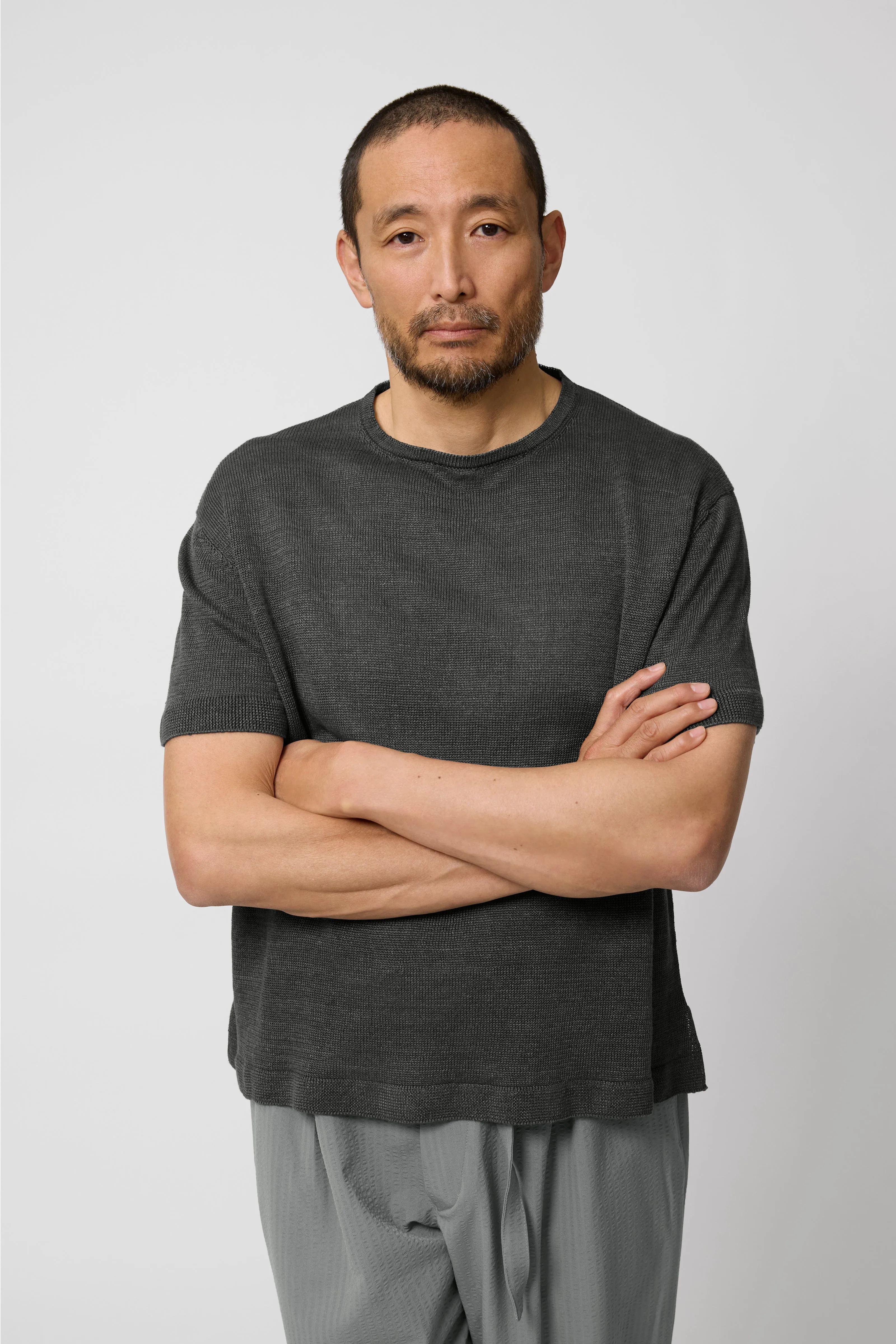 Short Sleeve Knit T-Shirt (Anthracite Linen) sold by Stoffa product image thumbnail 4