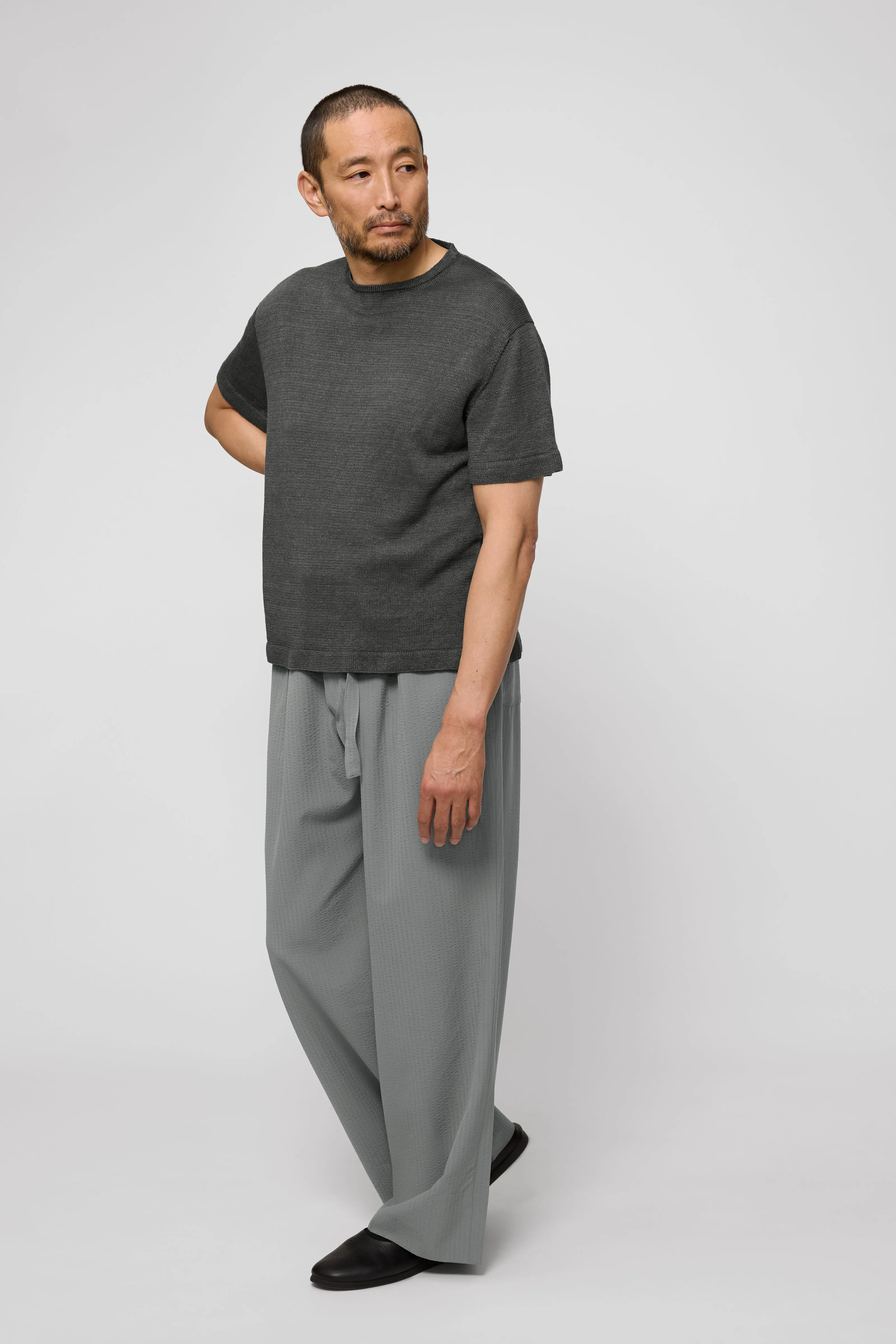 Short Sleeve Knit T-Shirt (Anthracite Linen) sold by Stoffa product image thumbnail 3