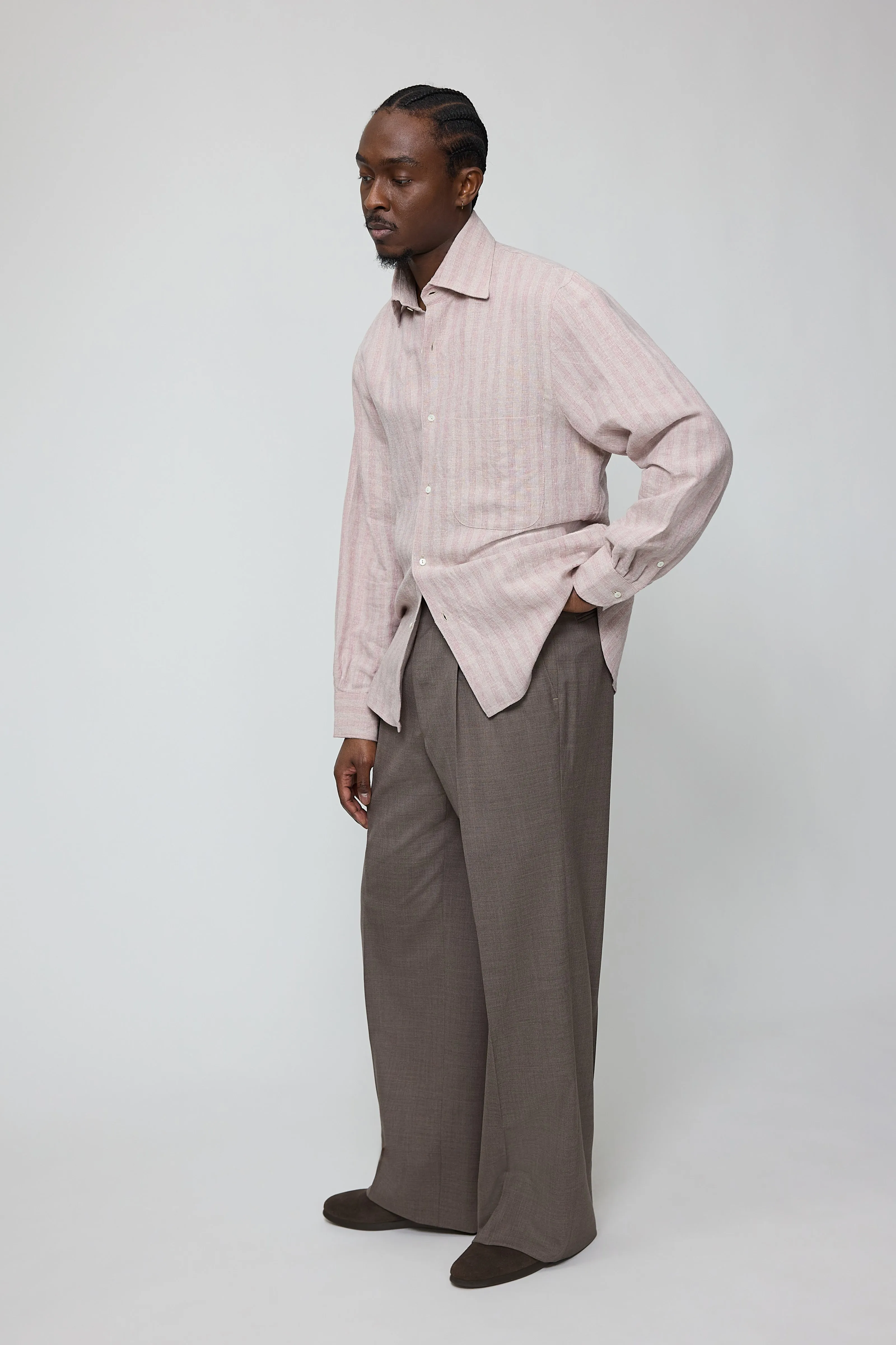 Spread Collar Shirt (Berry Stripe Linen Silk Slub) sold by Stoffa product image thumbnail 3