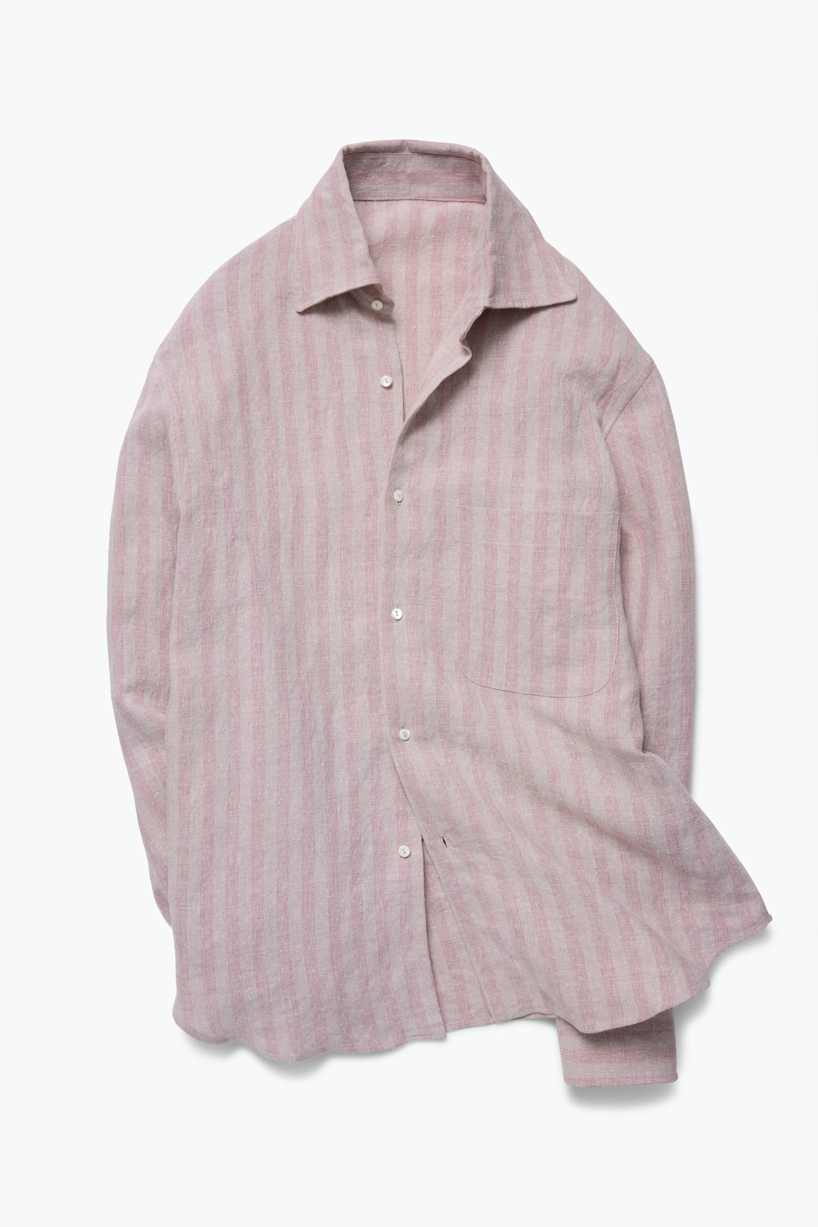 Spread Collar Shirt (Berry Stripe Linen Silk Slub) sold by Stoffa product image thumbnail 2