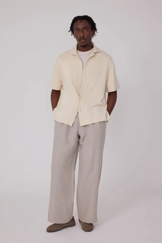 Short Sleeve Knit Shirt (Ivory Cotton Mouliné) made by Stoffa
