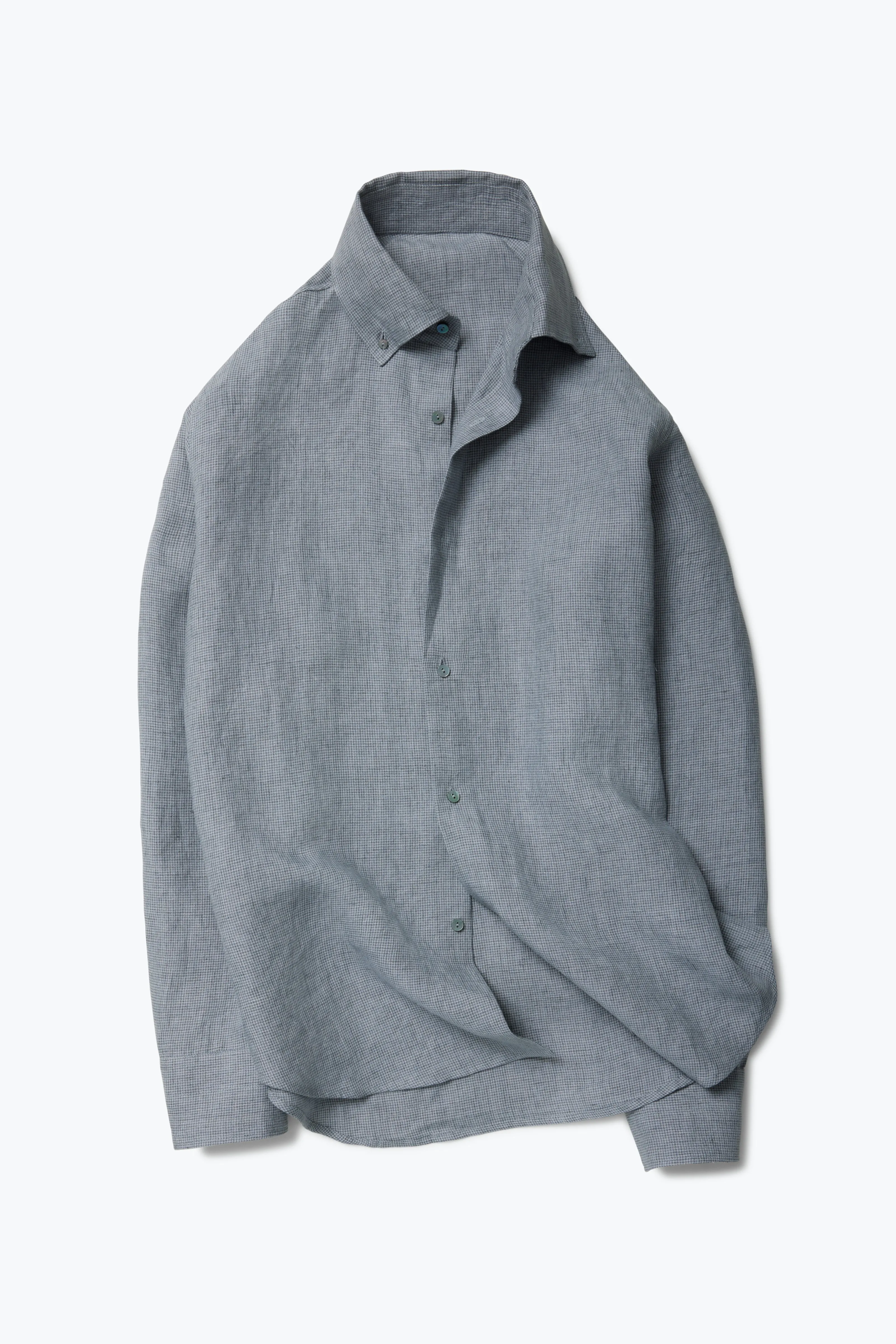 Button Down Collar Shirt (Grey Linen Houndstooth) sold by Stoffa product image thumbnail 2