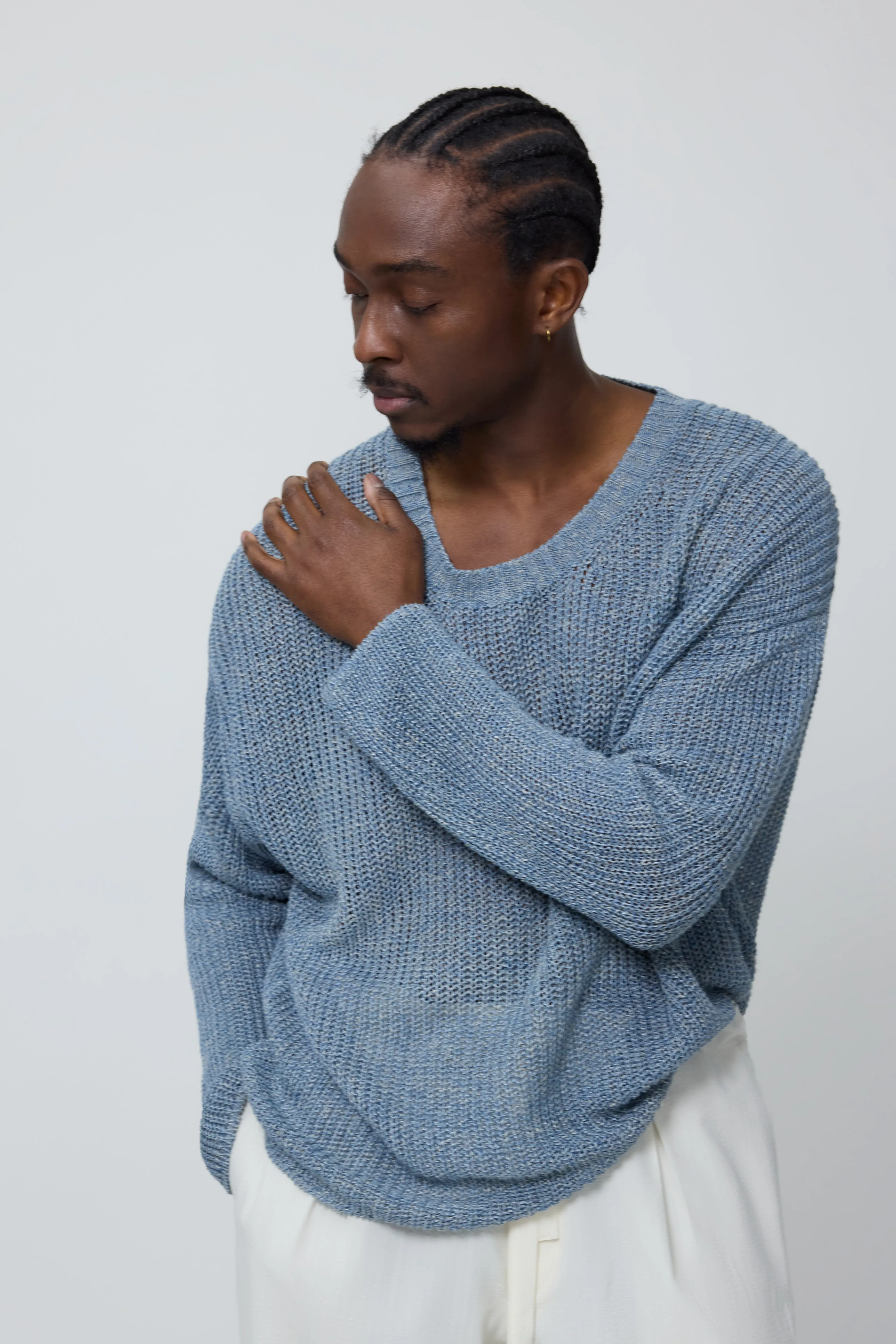 Long Sleeve U-Neck (Washed Indigo Linen) sold by Stoffa product image thumbnail 4