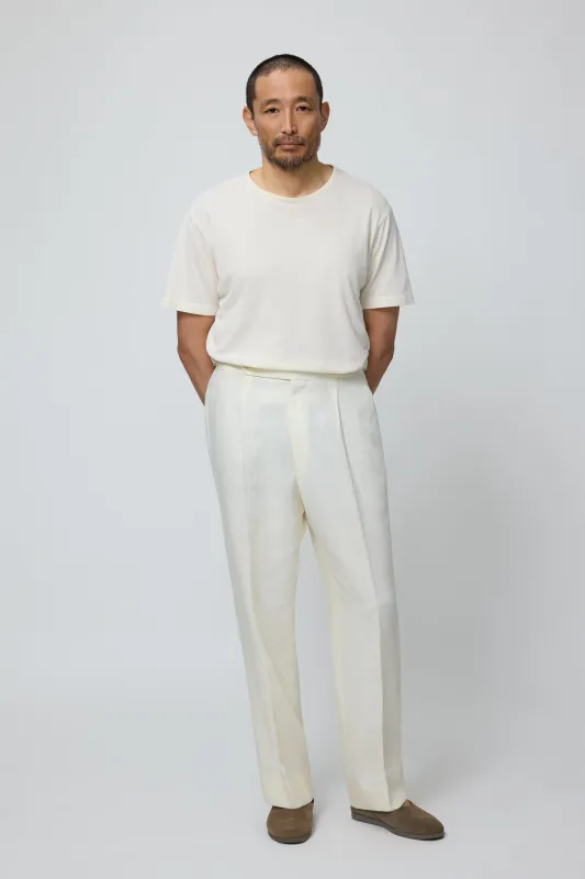 Single Pleat Trouser (Ivory Washed Linen) made by Stoffa