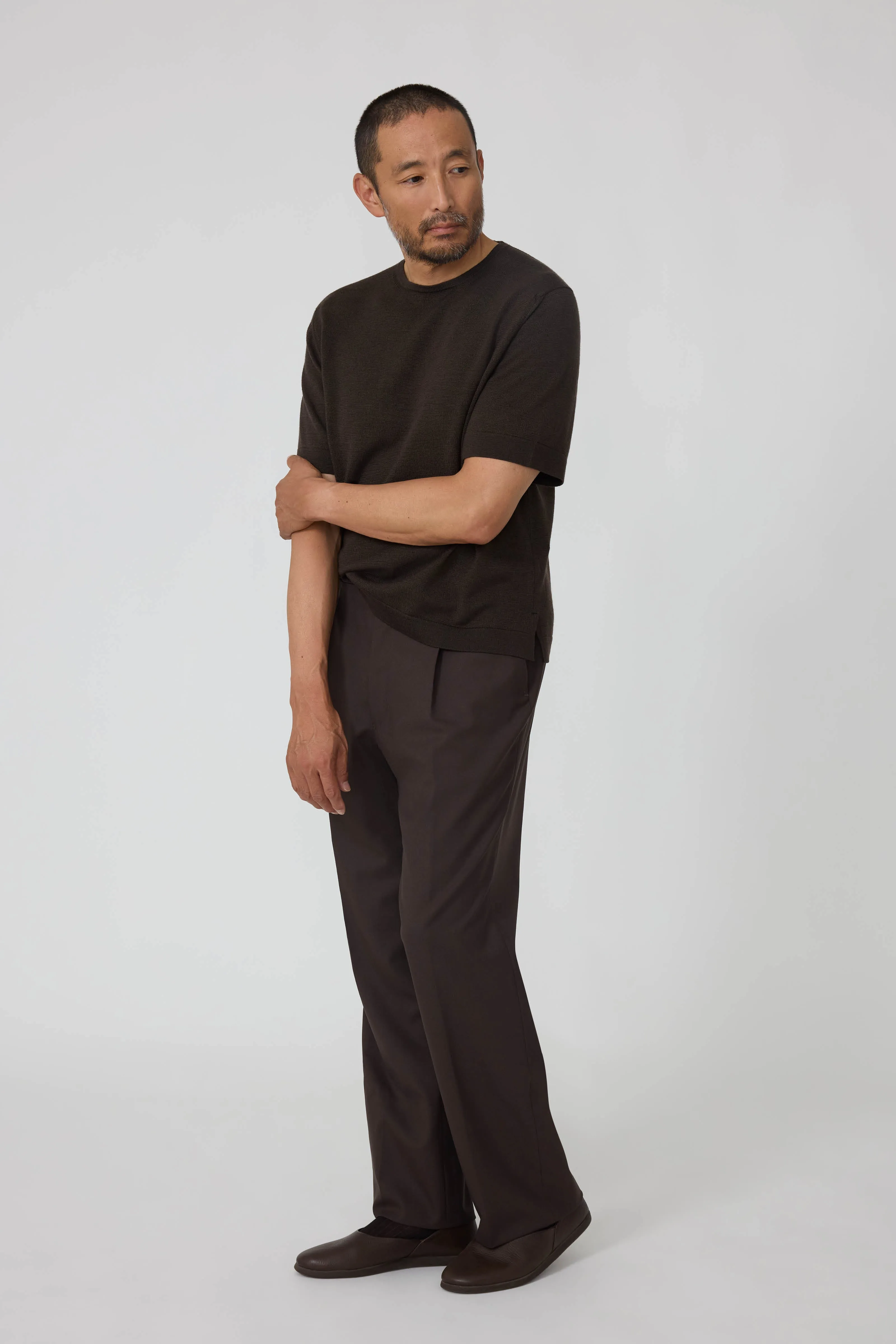 Short Sleeve Knit T-Shirt (Chocolate Wool Silk) sold by Stoffa product image thumbnail 3