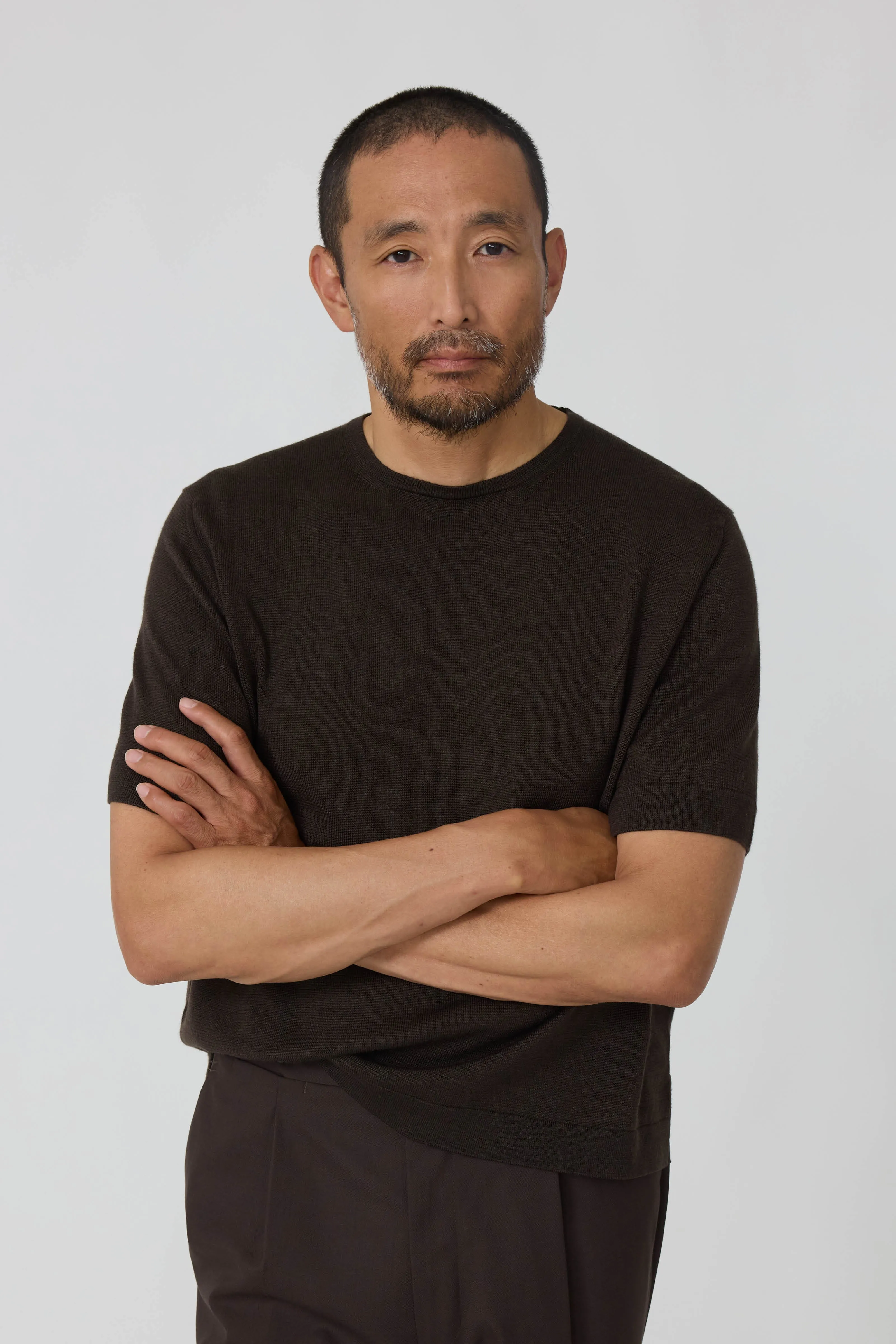 Short Sleeve Knit T-Shirt (Chocolate Wool Silk) sold by Stoffa product image thumbnail 4