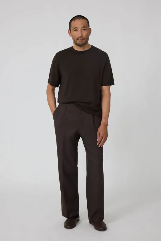Short Sleeve Knit T-Shirt (Chocolate Wool Silk) made by Stoffa