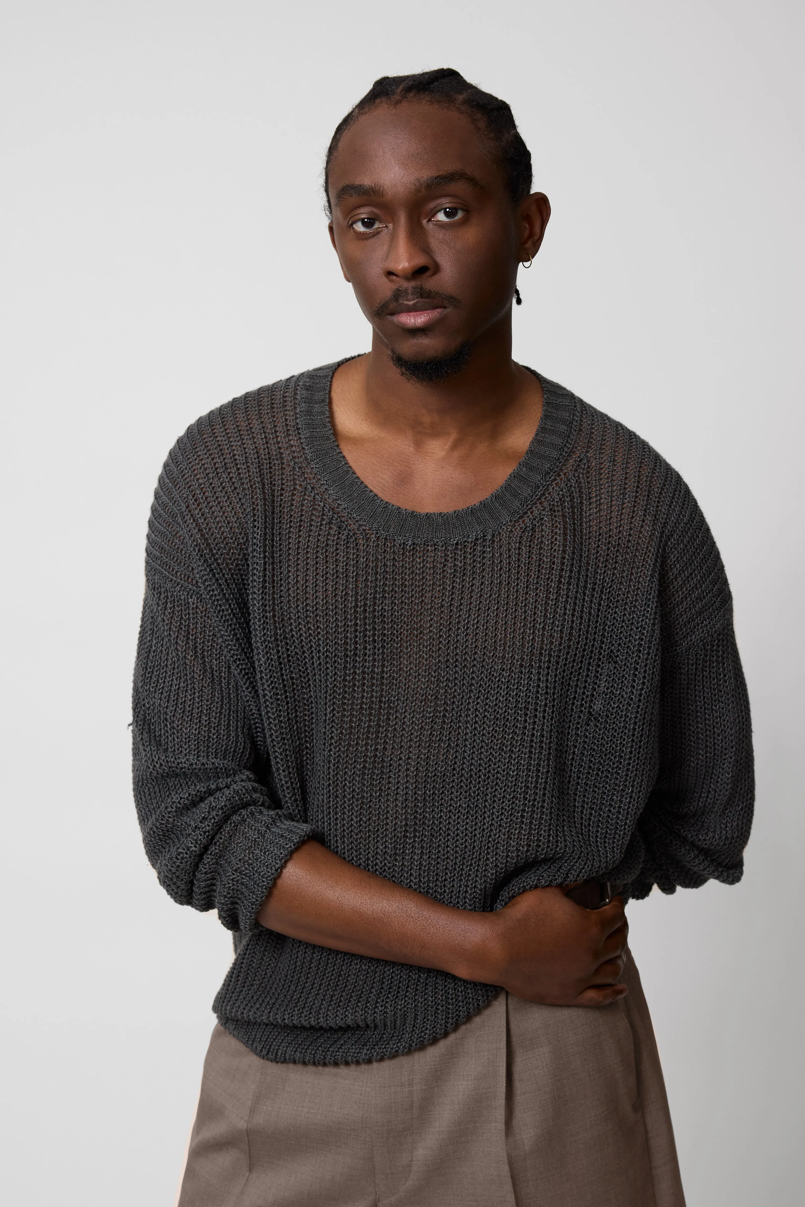 Long Sleeve U-Neck (Anthracite Linen) sold by Stoffa product image thumbnail 4